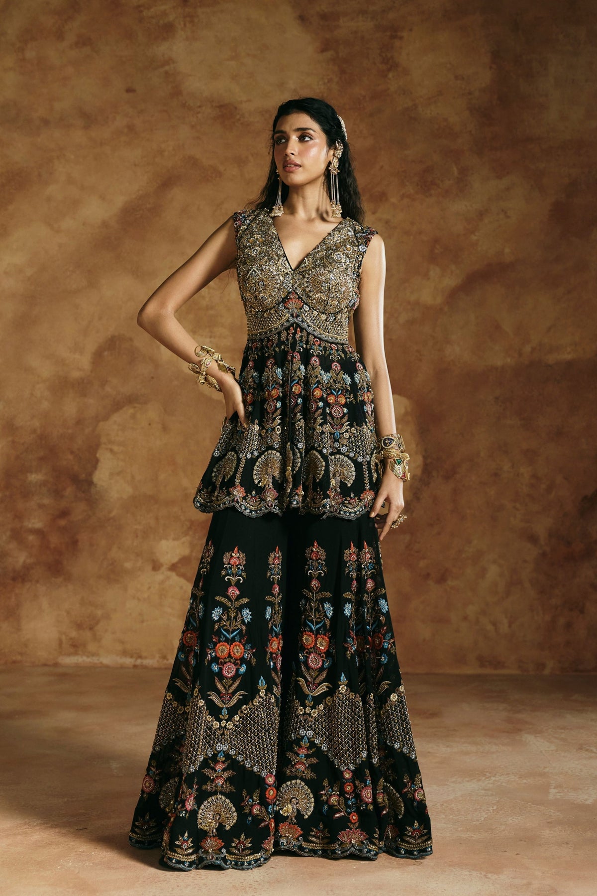 Sindh Zardozi Peplum Sharara Set