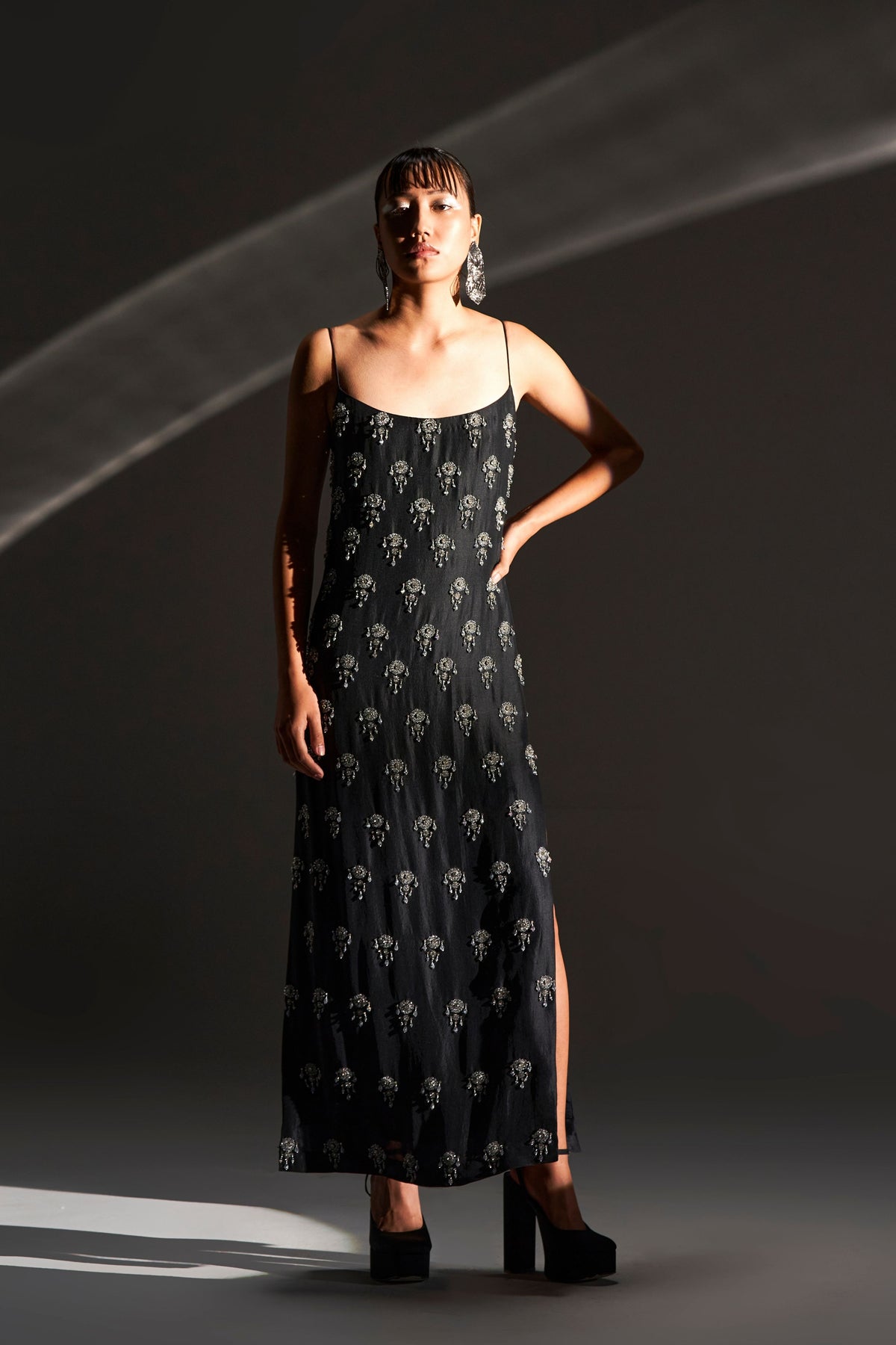 Black Strappy Embellished Dress