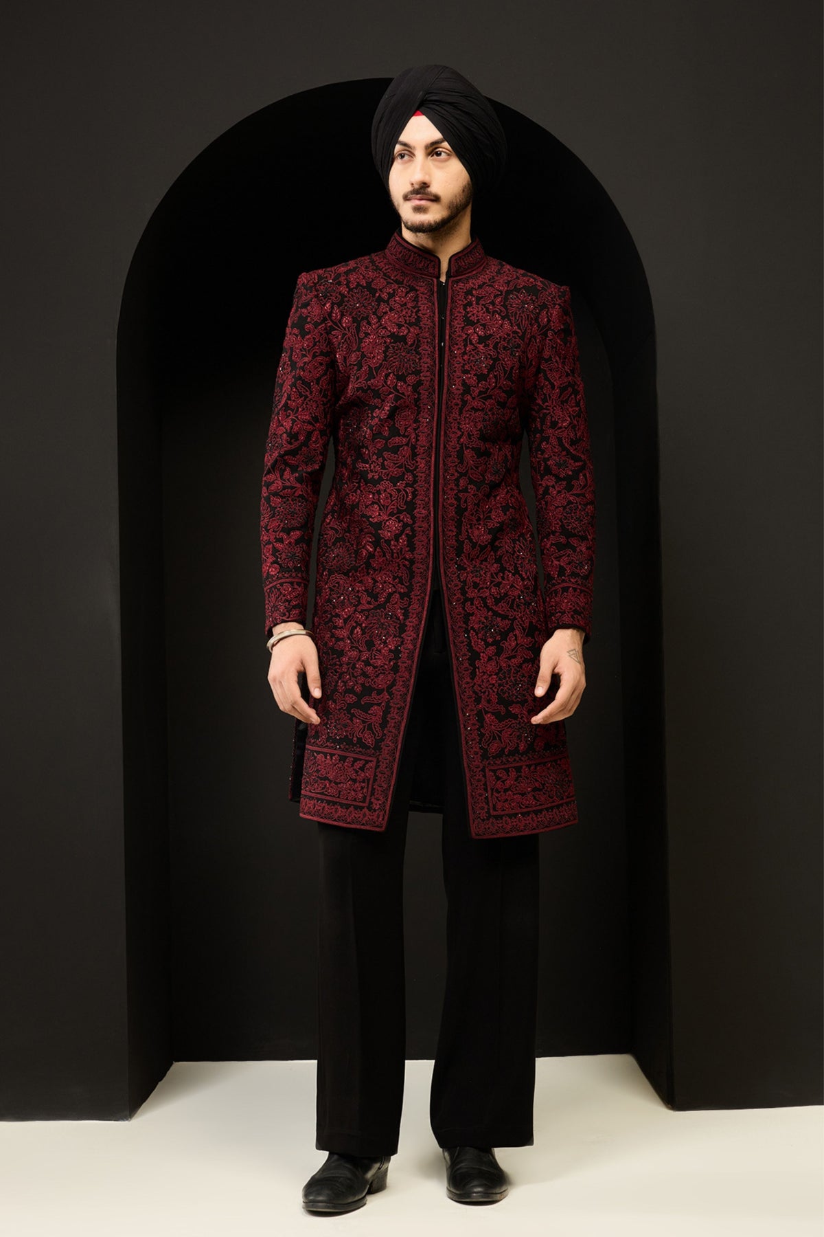 Dark Wine Embellished Jacket Set