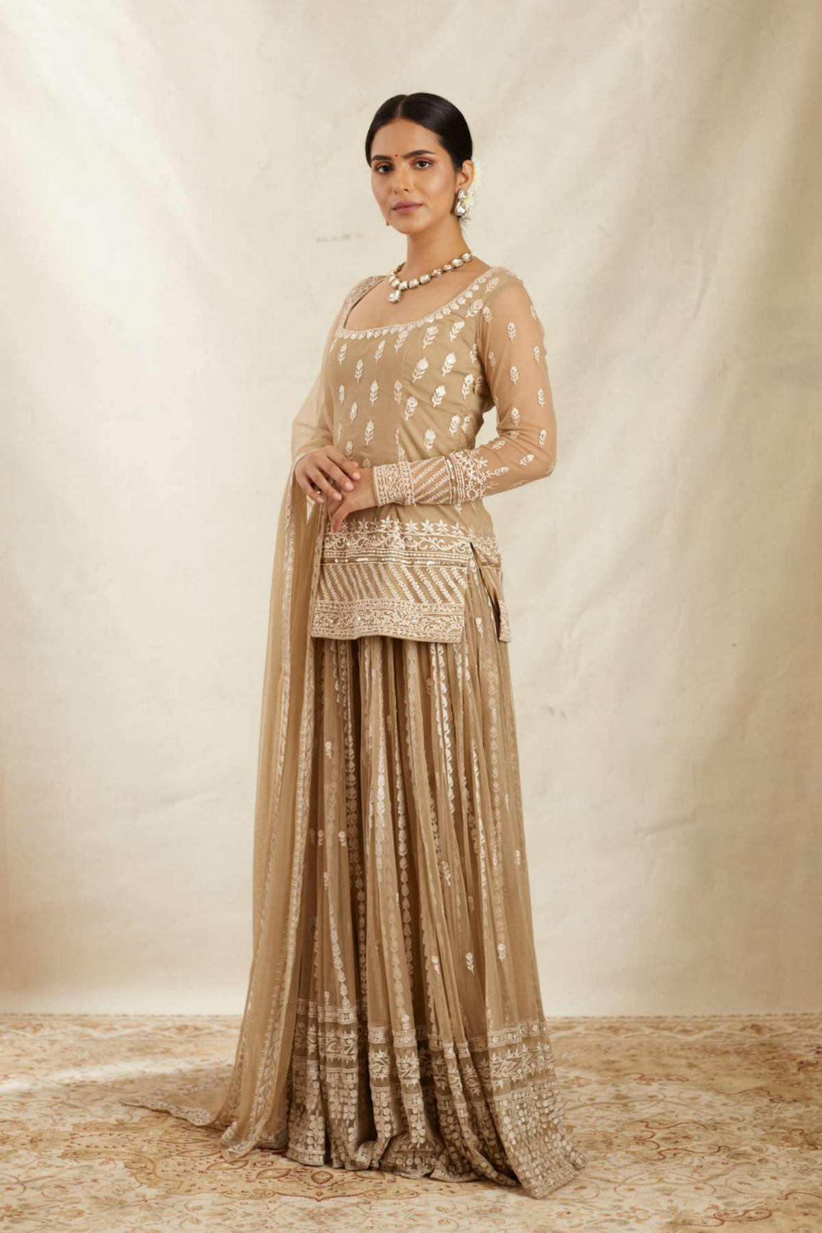 Beige and Cream Sharara Set