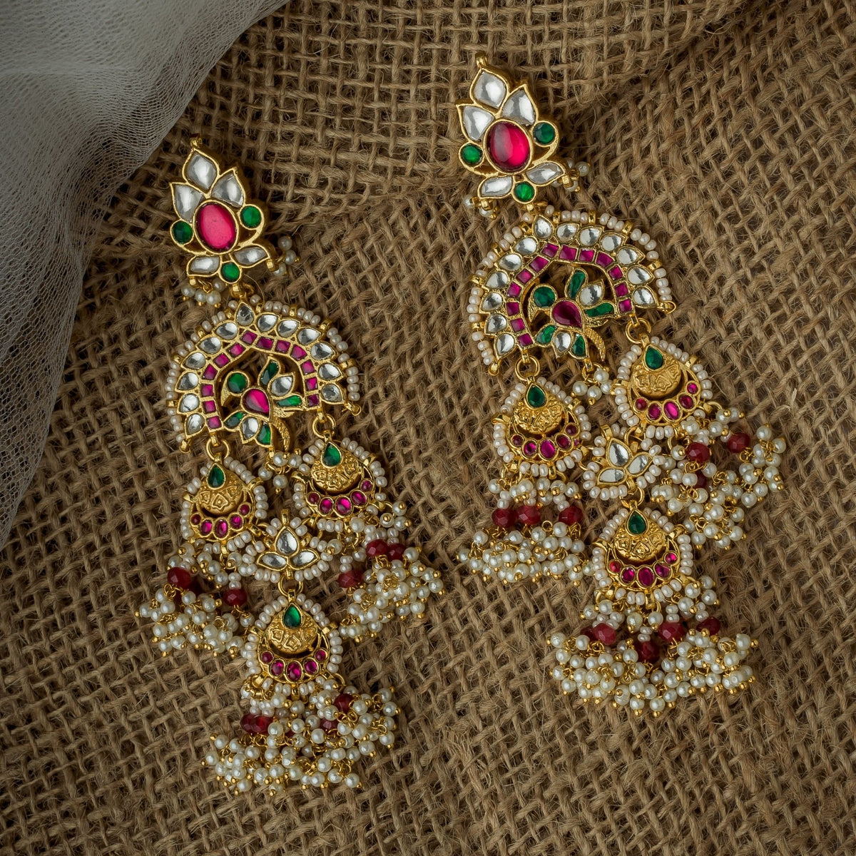 Gold Plated Red Womens Earrings
