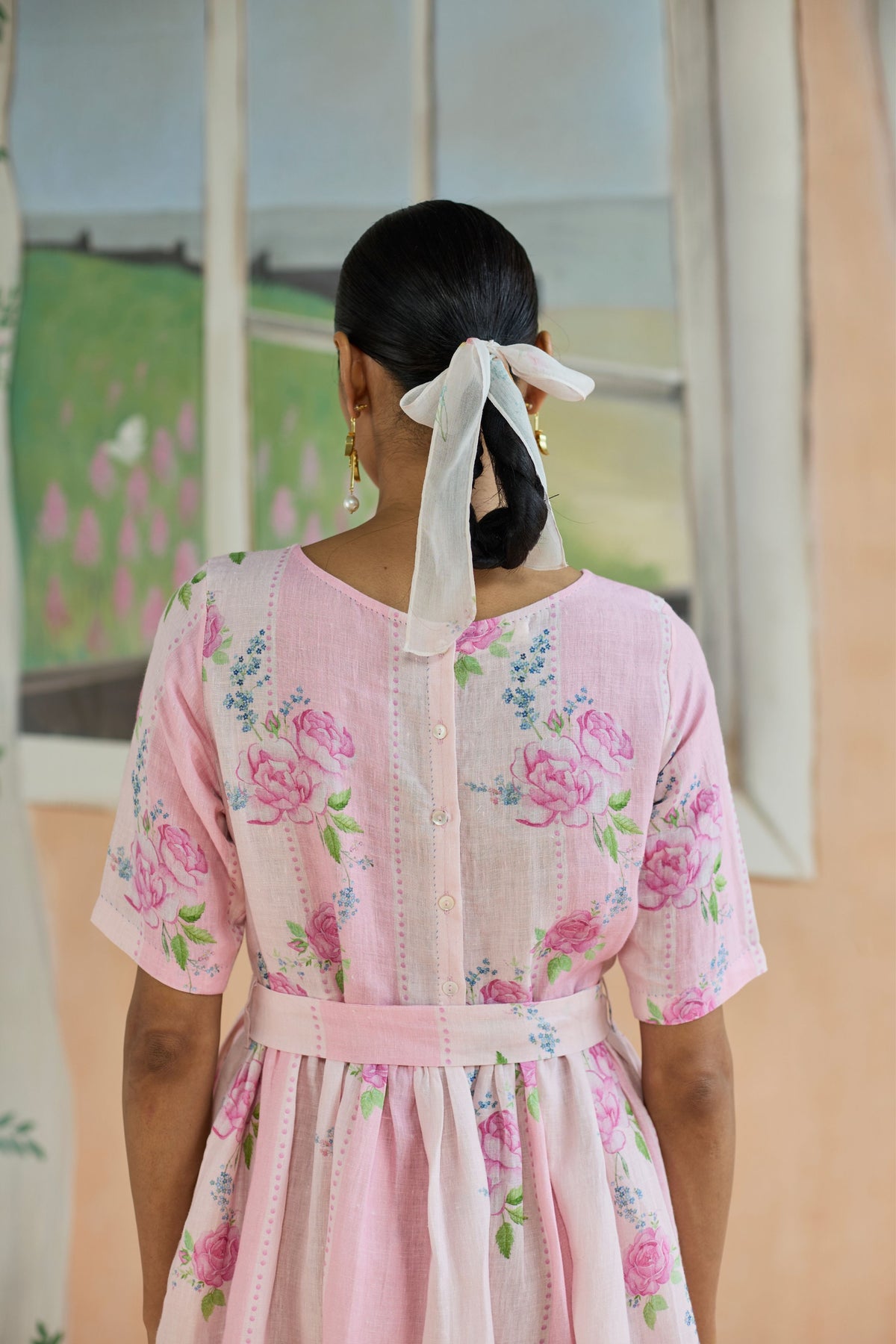 Rose Haze Midi Dress Linen