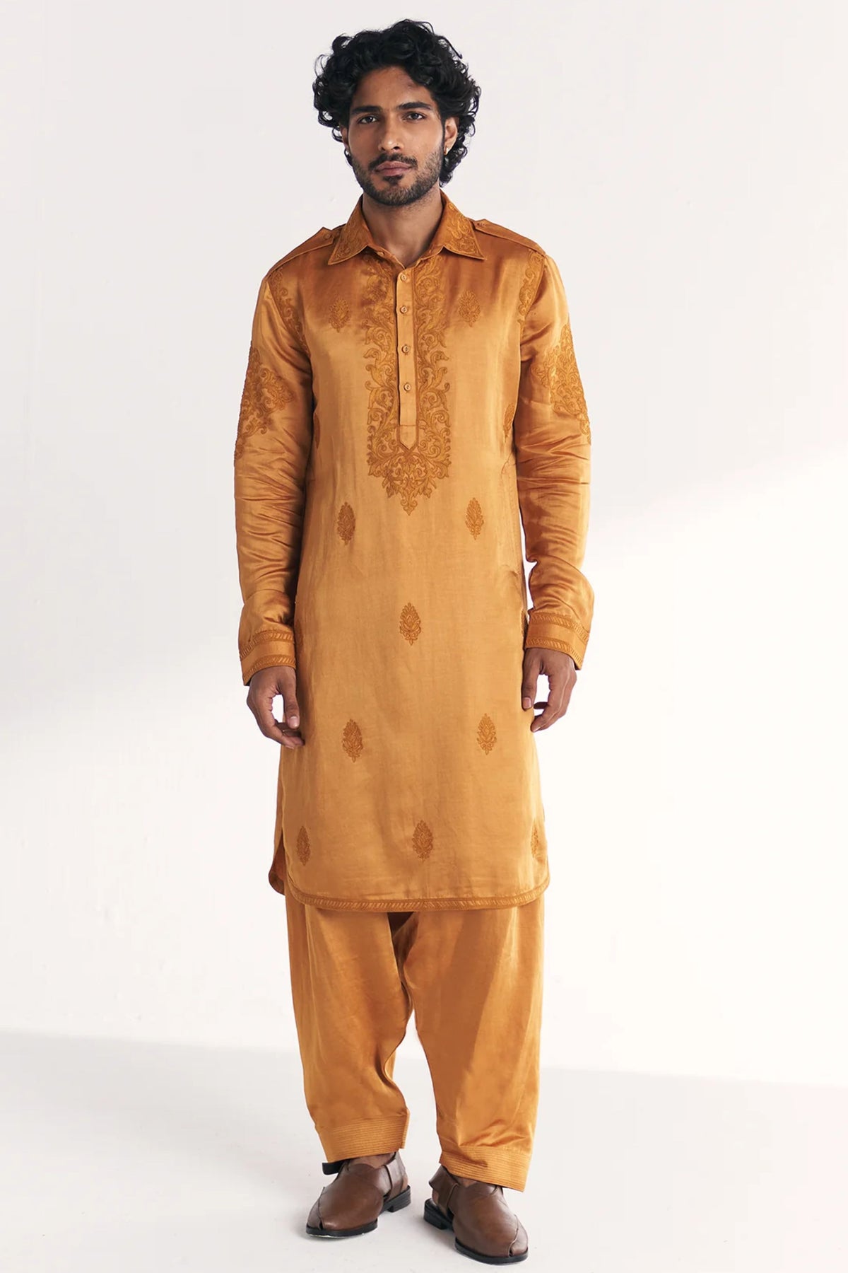 Nazir Mustard Pathani Kurta Set