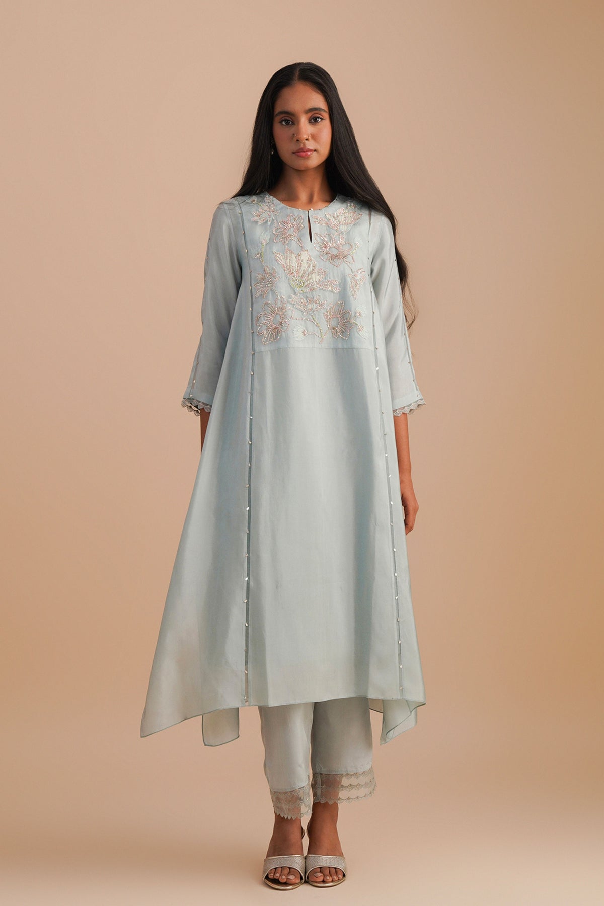 Powder Blue Applique Kurta Set