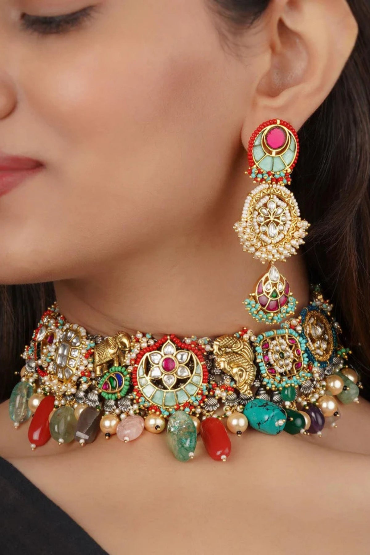 Multicolor Tribal Necklace Set