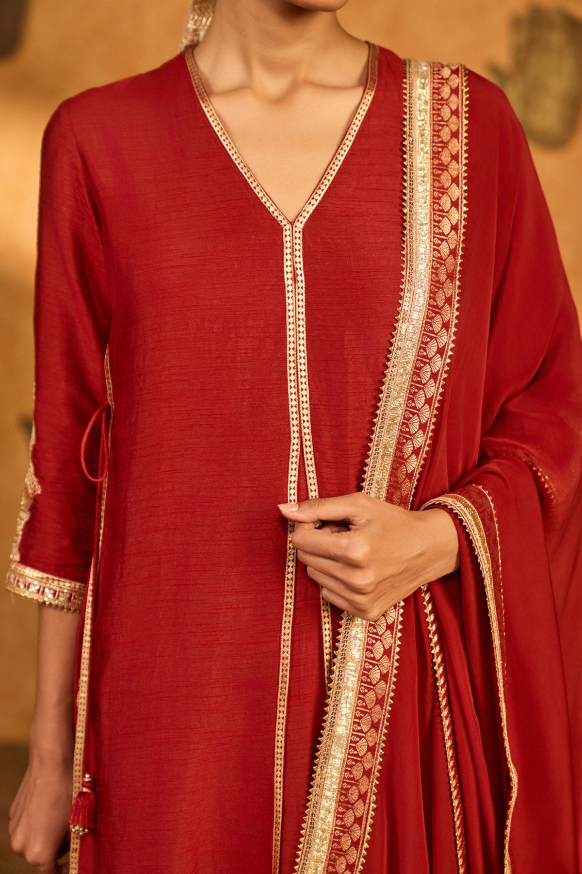 Red Mandarin Kurta Set