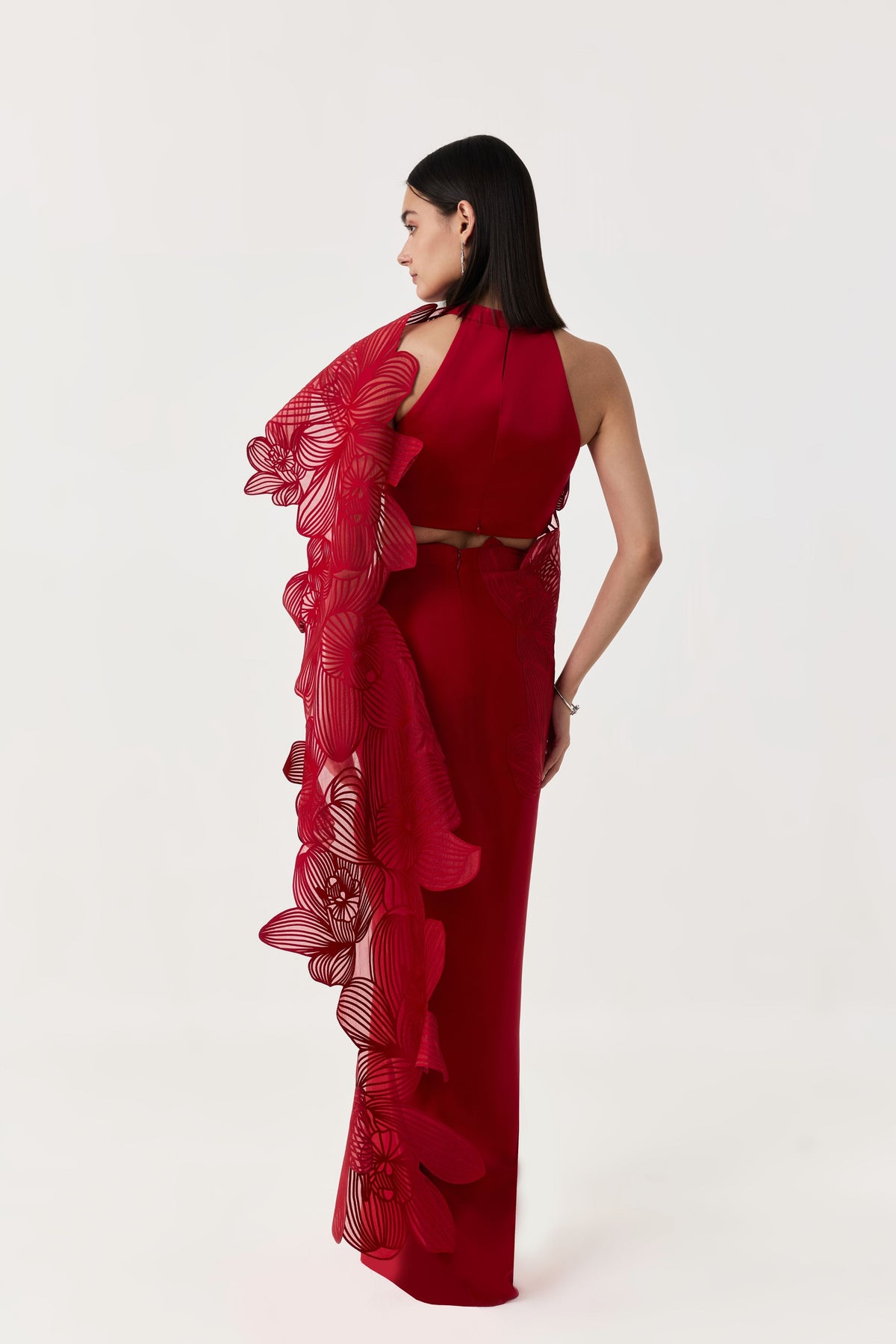 Orchid Gauze Red Saree Set