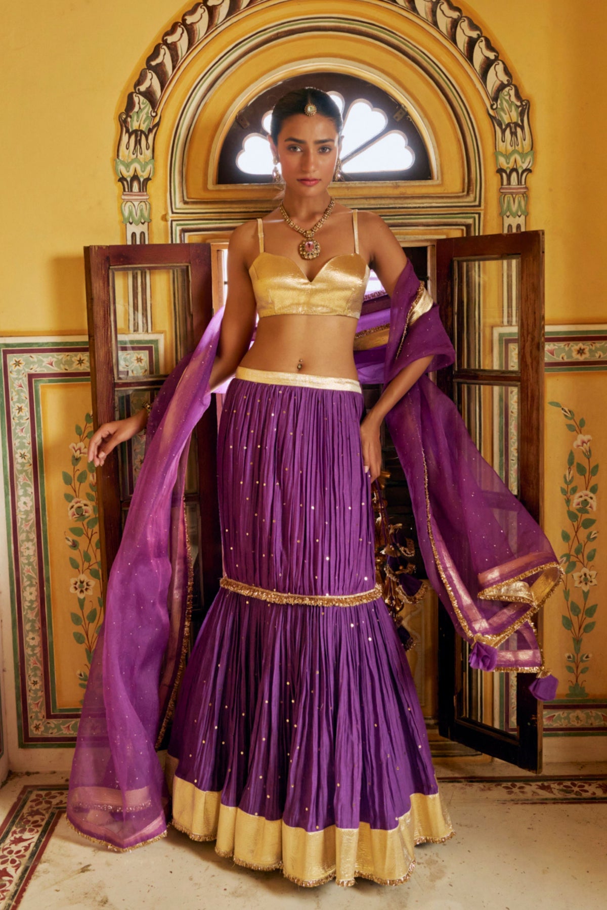 Imperial Purple Fish-Cut Lehenga Set
