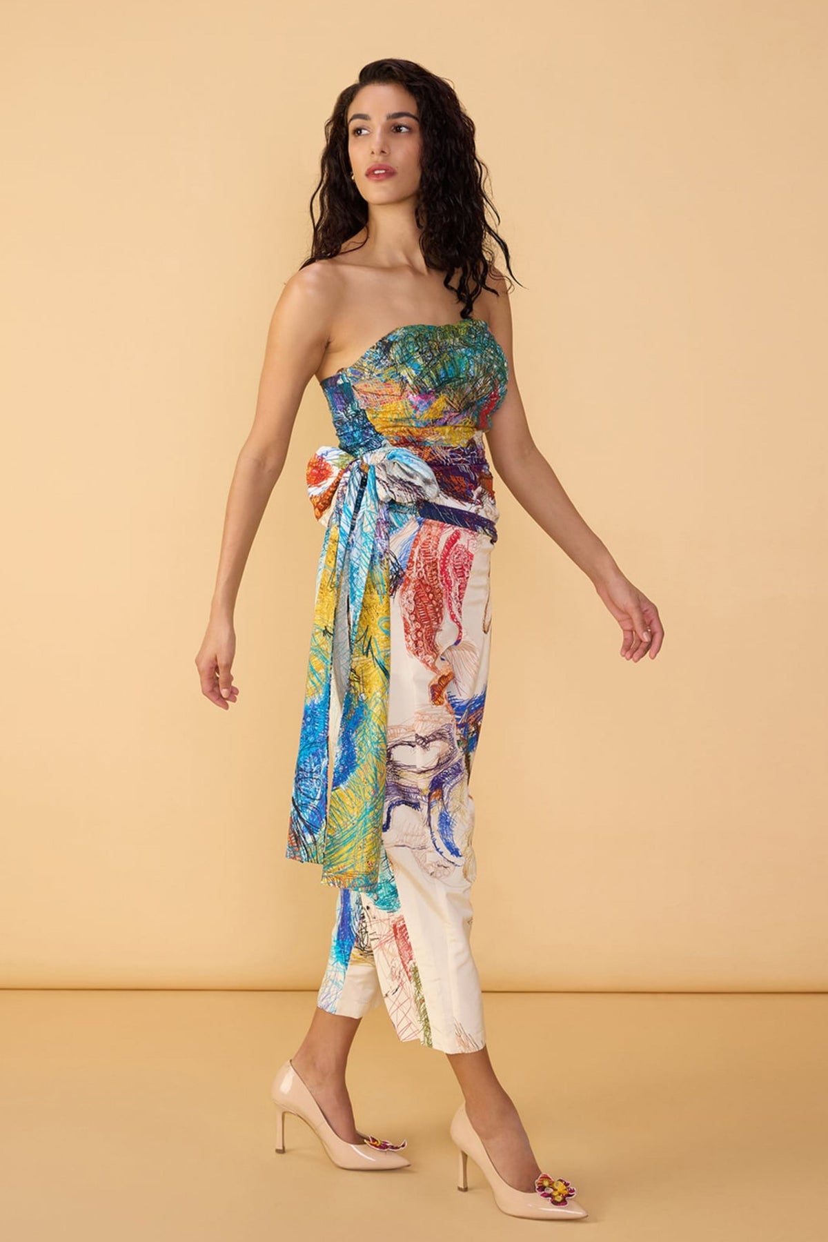 Abstract Print Strapless Blouse