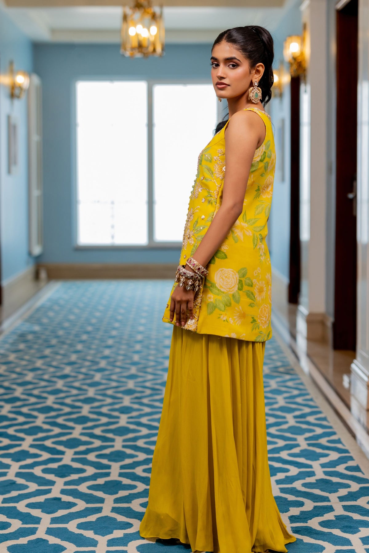 Yanika Yellow Sharara Set