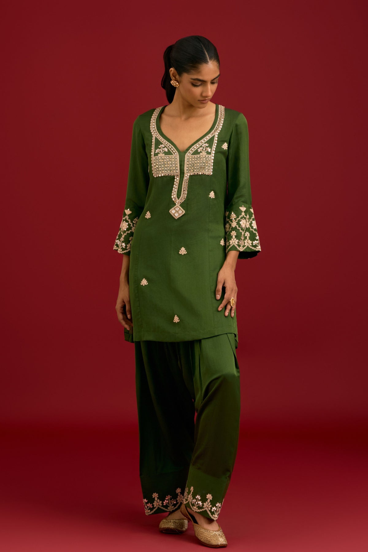 Green Embroidered Kurta Set