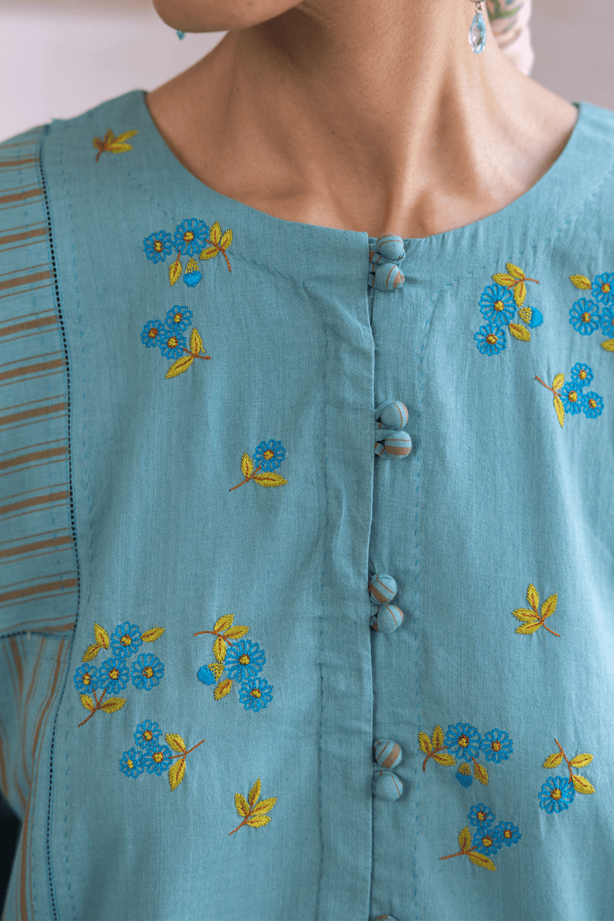 Tender Petals Teal Kurta Set