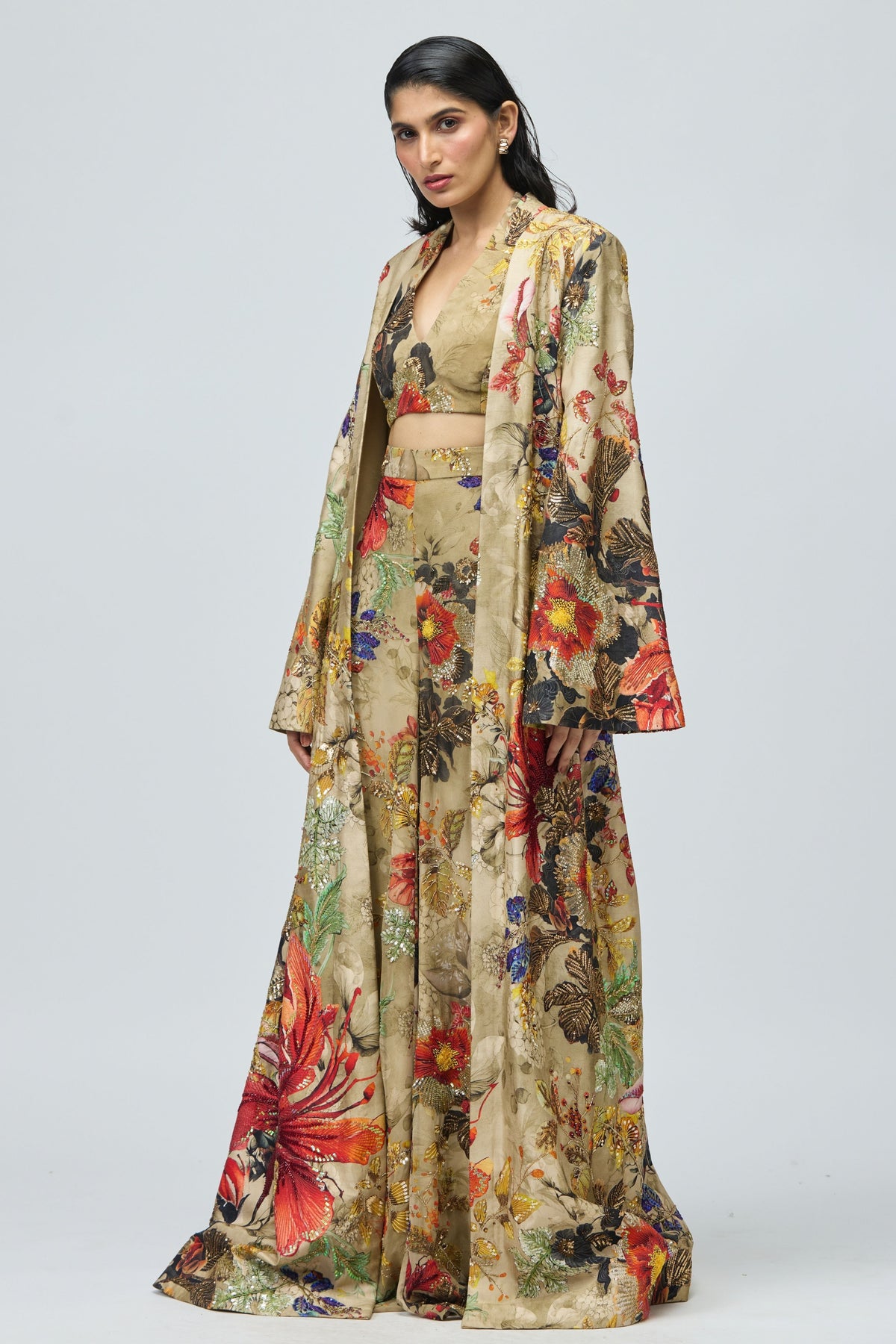 Autumn Printed Flowers Jacket Set