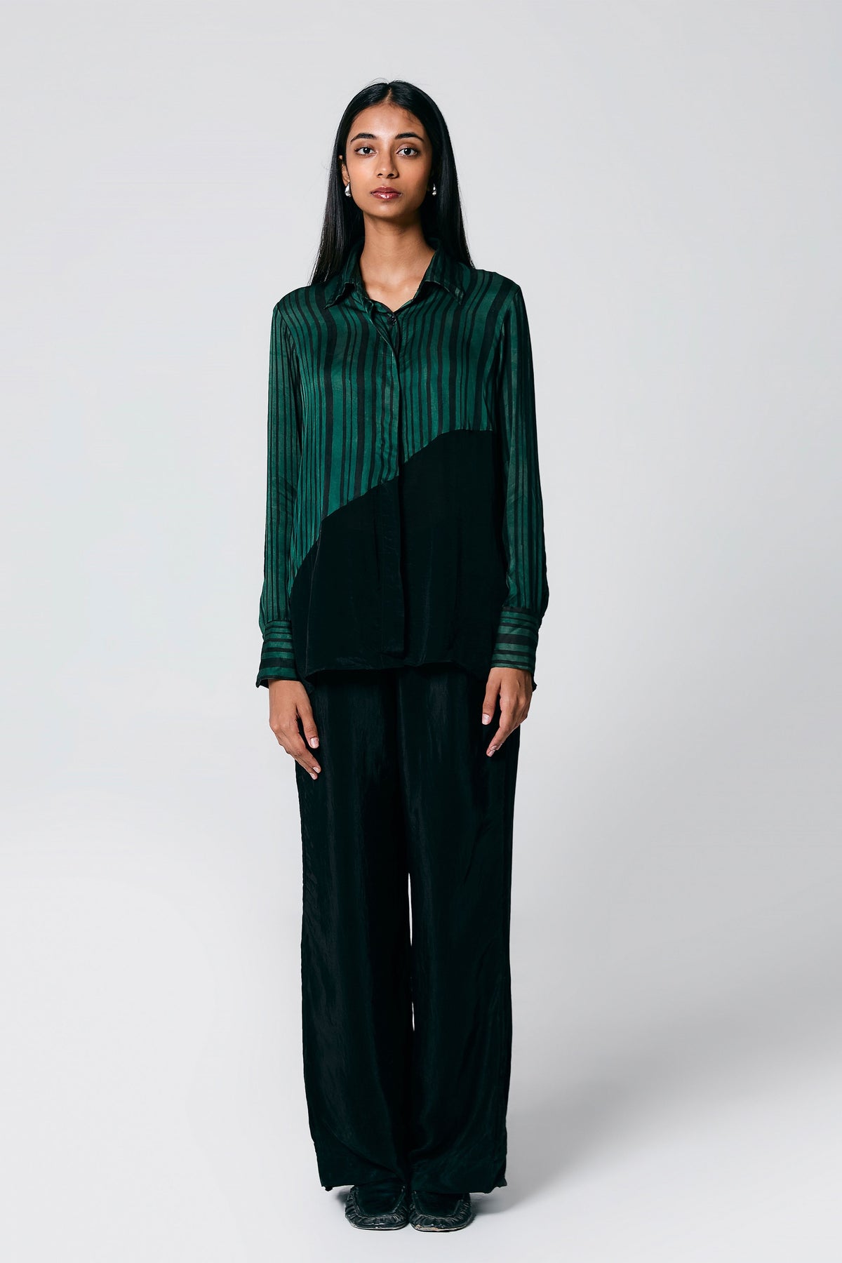 Green Diagonal Stripes Co-ord Set