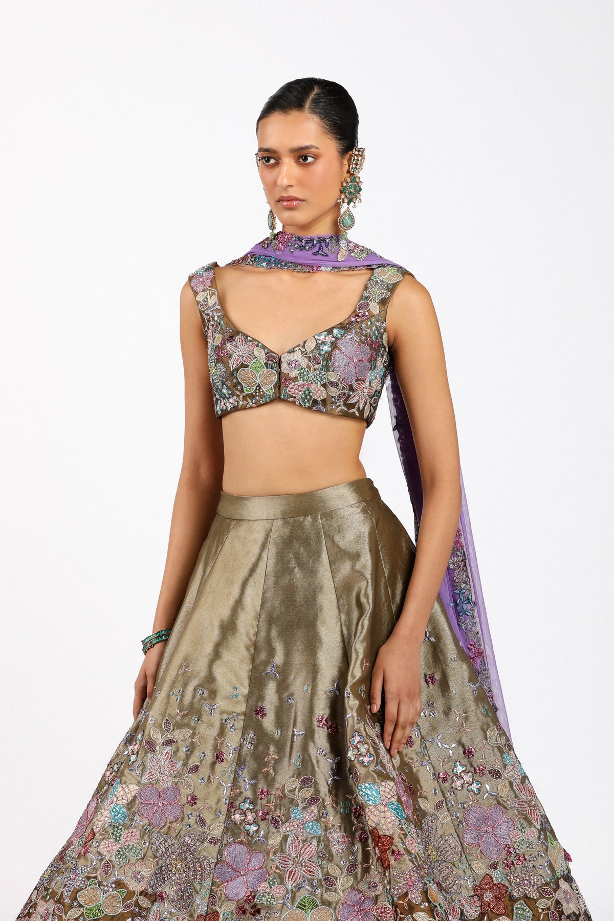 Tenebra Copper Metallic Lehenga