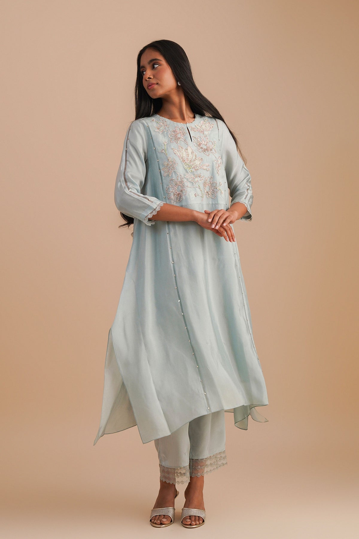 Powder Blue Applique Kurta Set