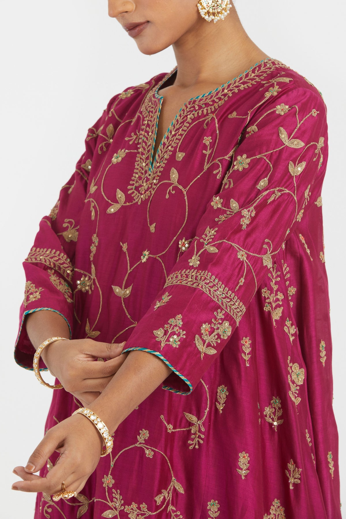 Deep Fuchsia Chanderi Kurta Set