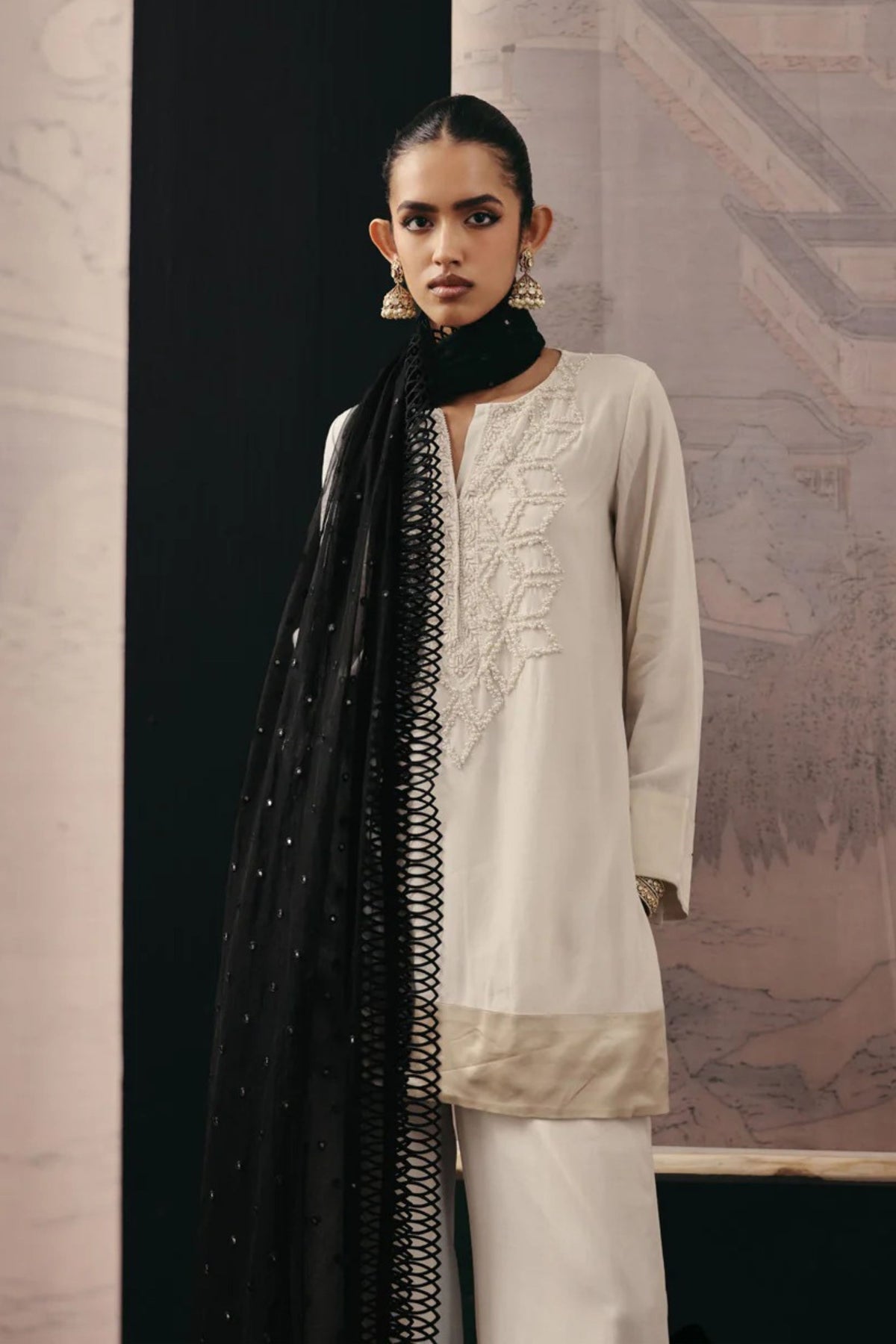 Beige Beadwork Kurta