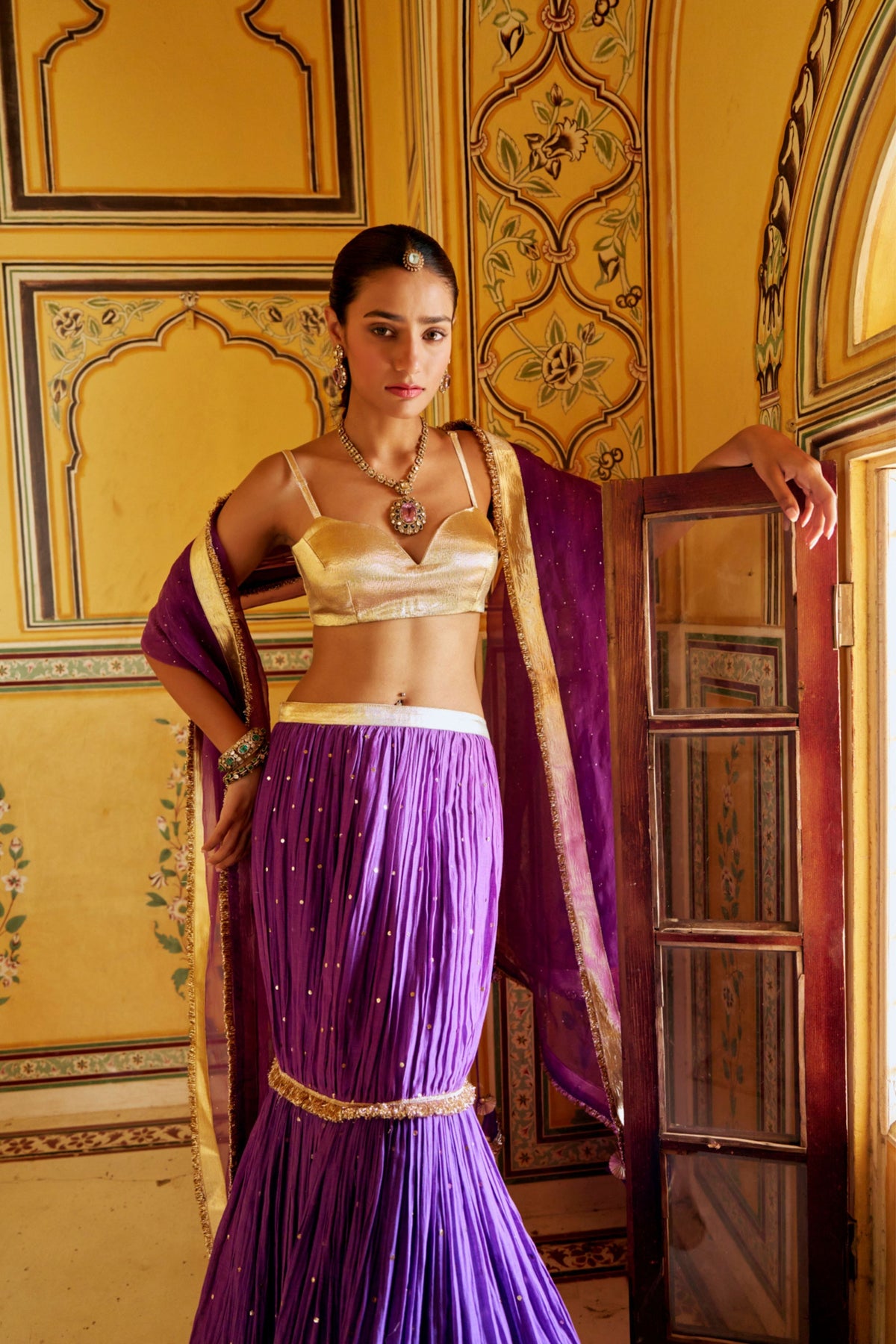 Imperial Purple Fish-Cut Lehenga Set