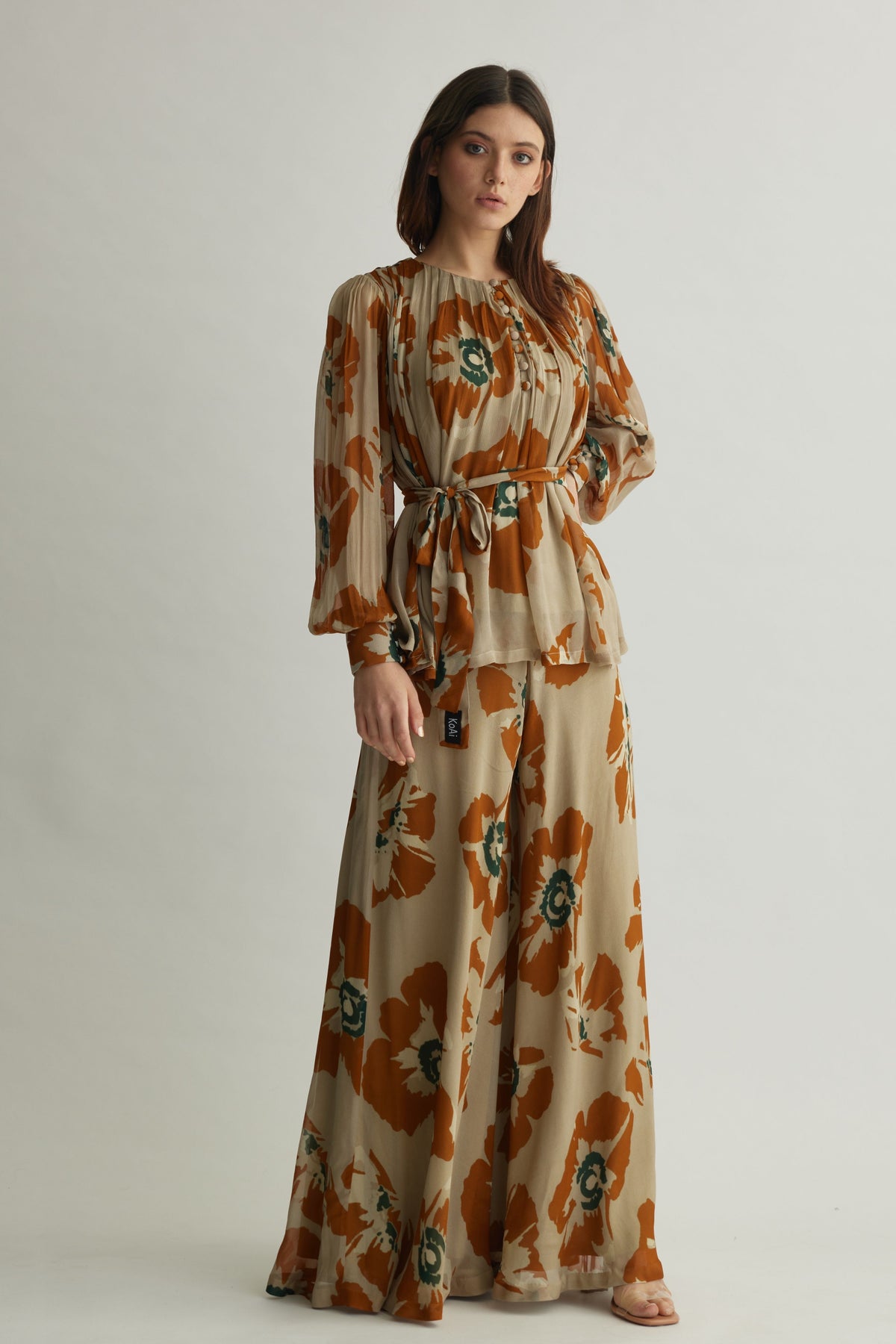 Rust Floral Pleated Top