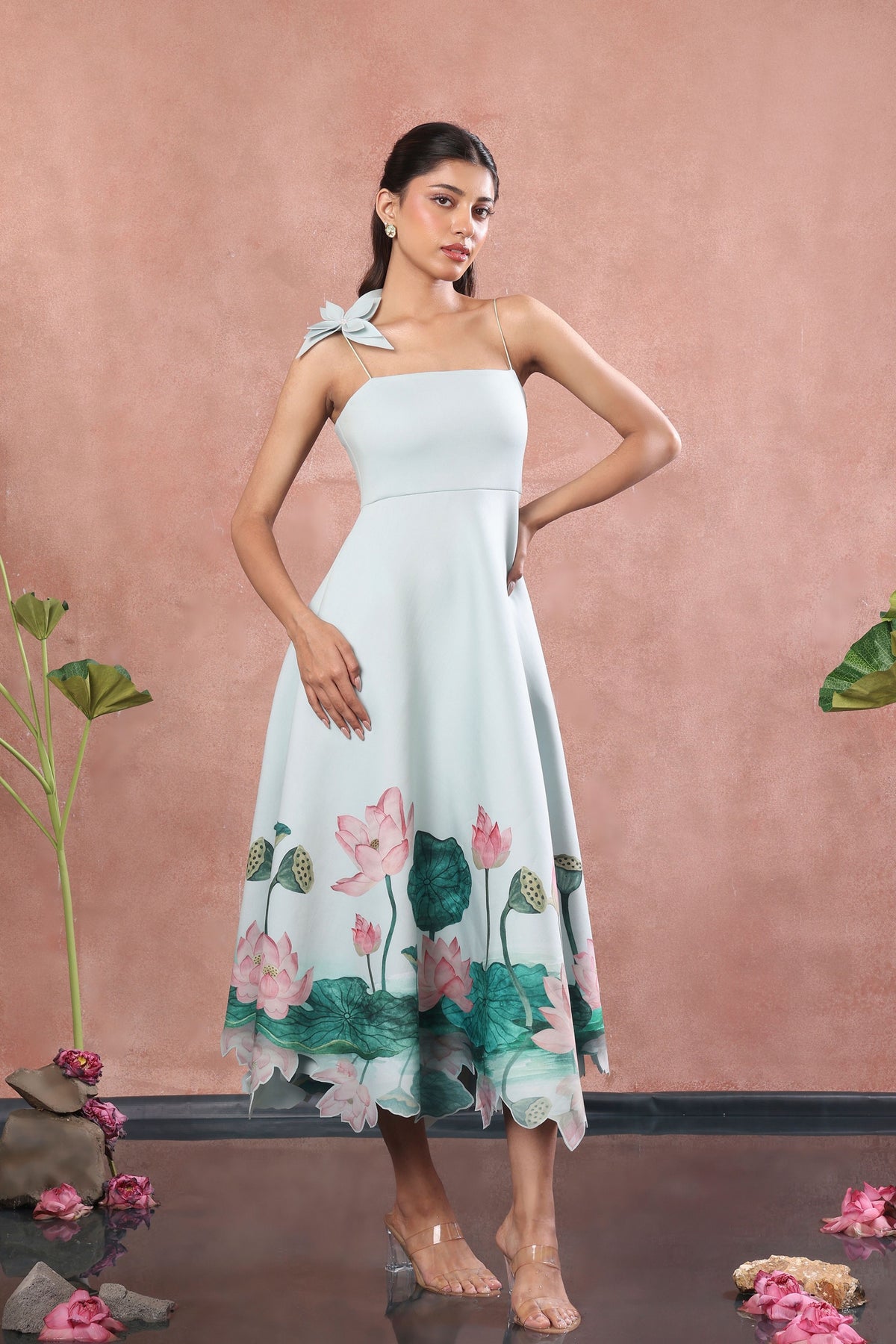 Green Flared Flower Dress