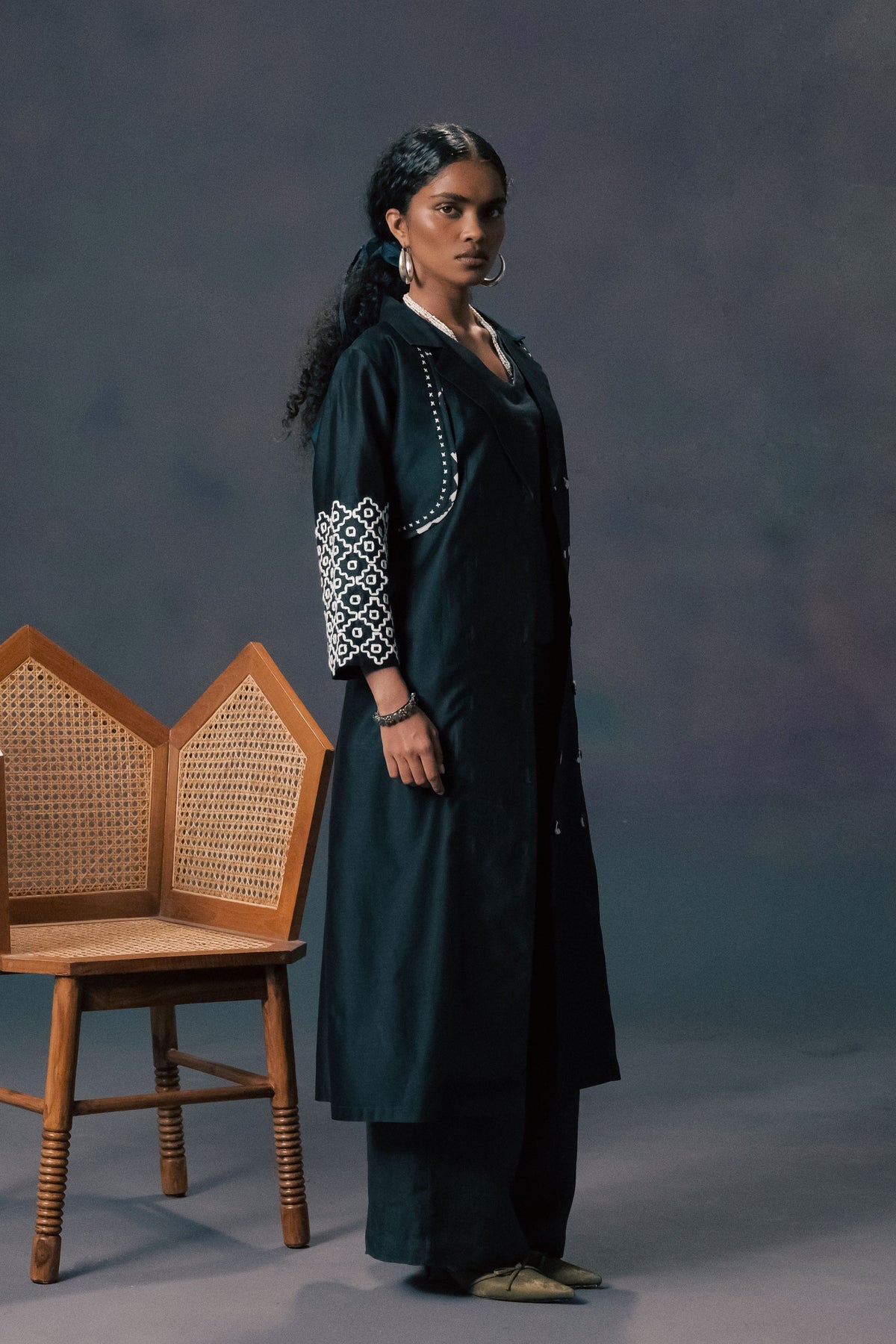 Indigo Printed Jacket Set