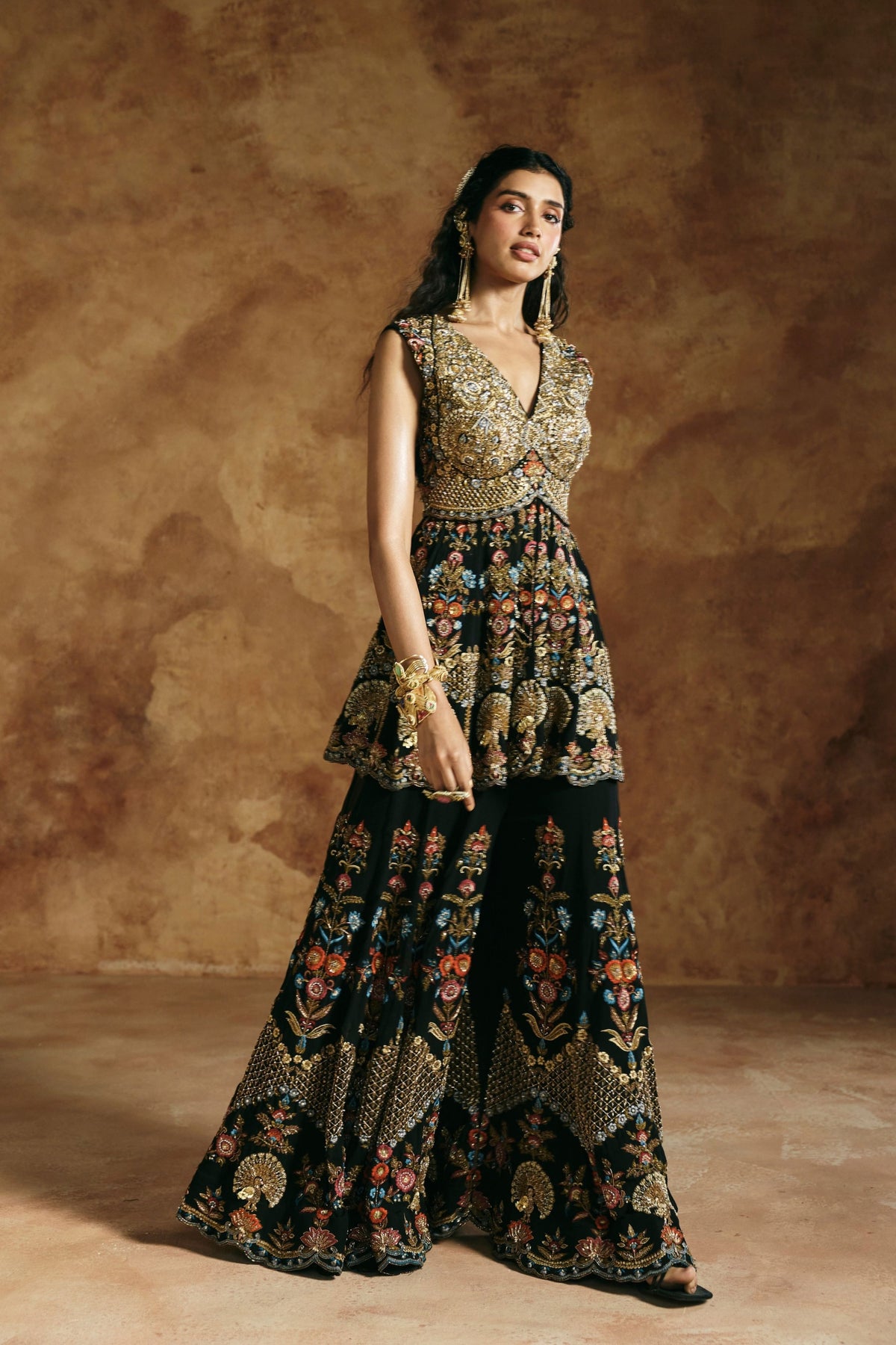 Sindh Zardozi Peplum Sharara Set