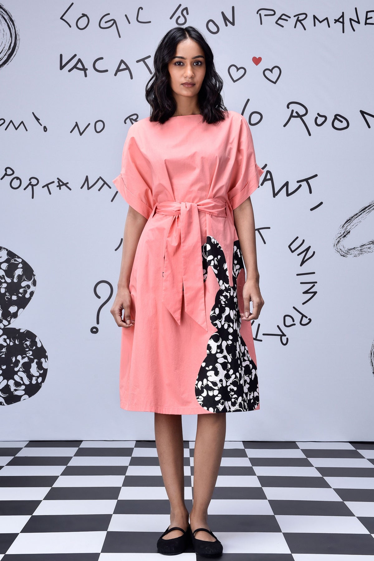 Rabbit Texture Dress Coral Peach