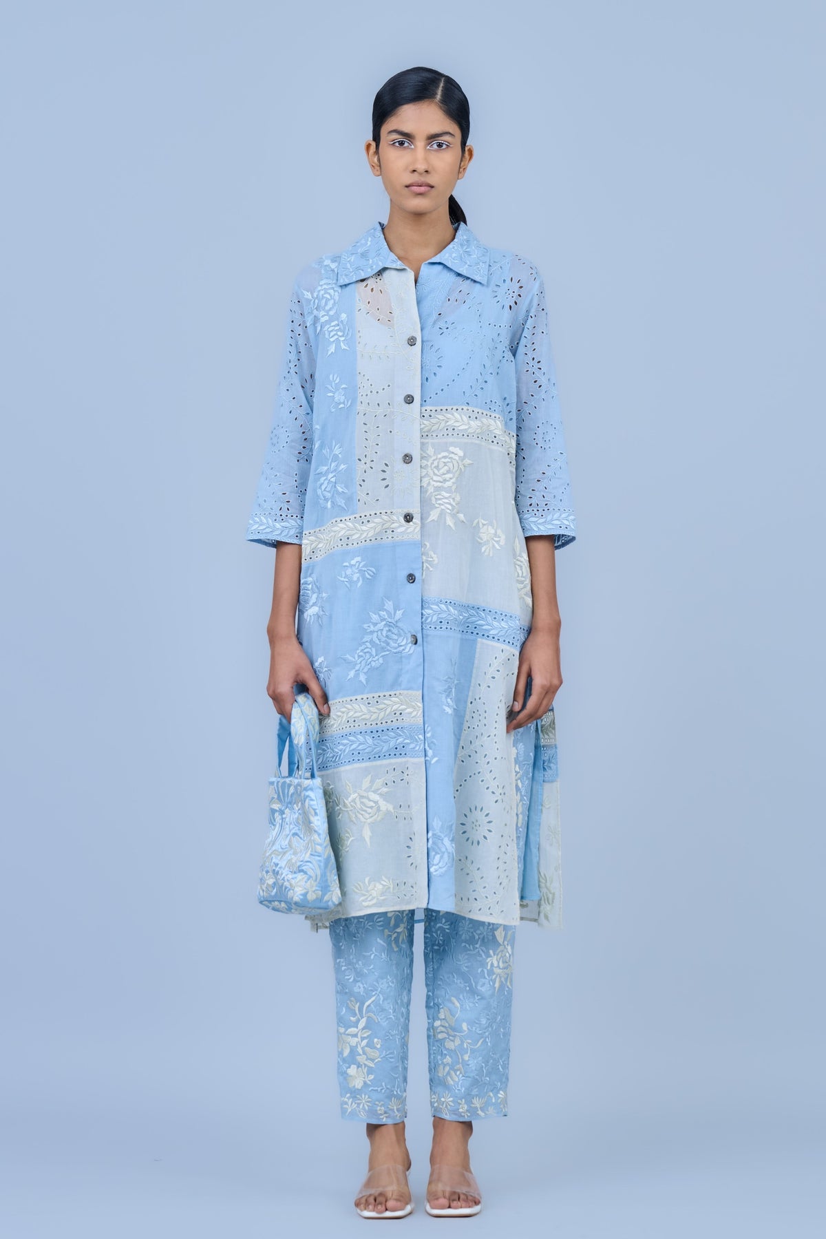 Ice Blue Threadwork Satin Bag