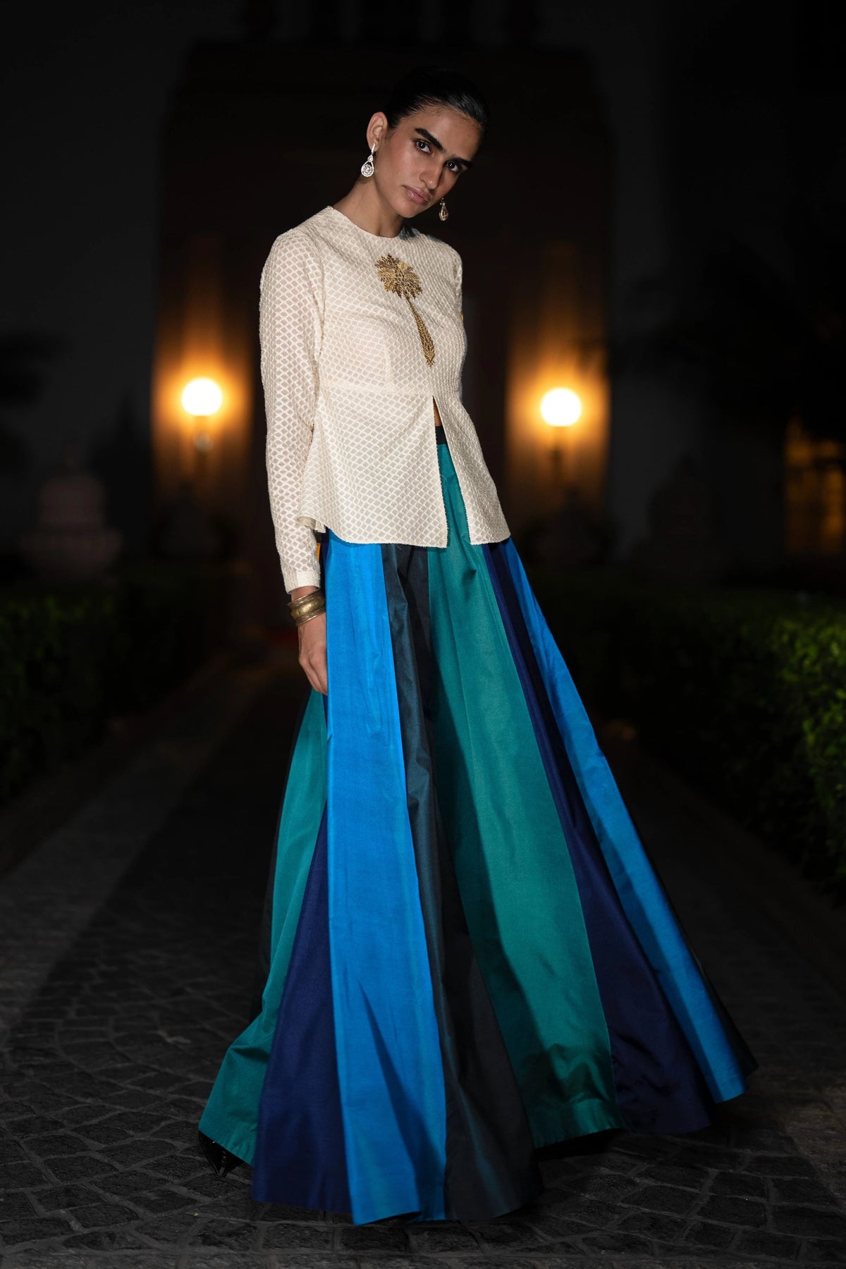 Embroidered Patterned Peplum Top