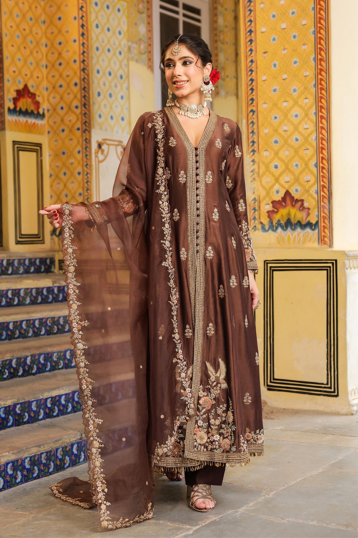 Ahista Brown Anarkali Set