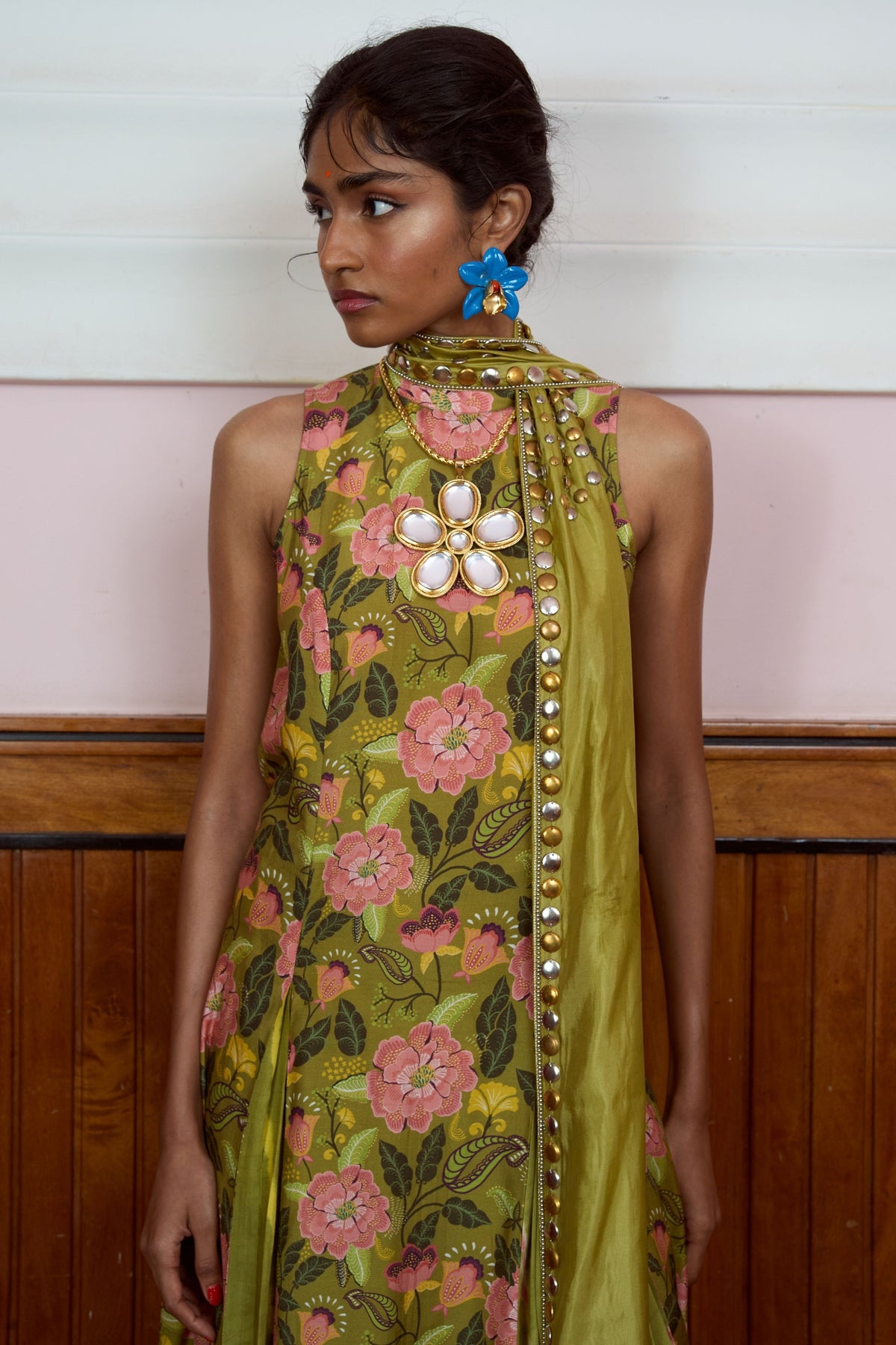 Silsila Olive Leheriya Kurta Set