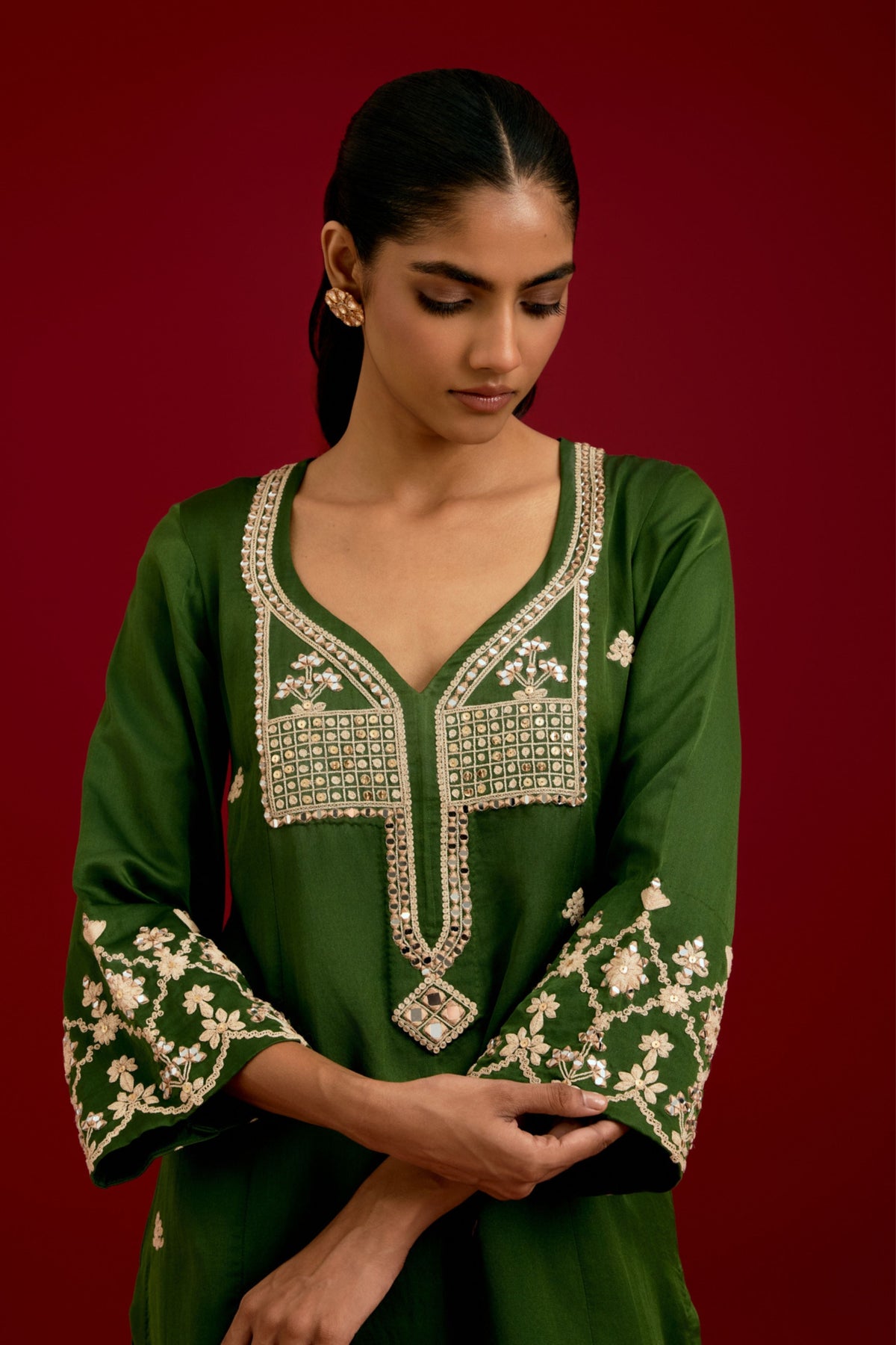 Green Embroidered Kurta Set