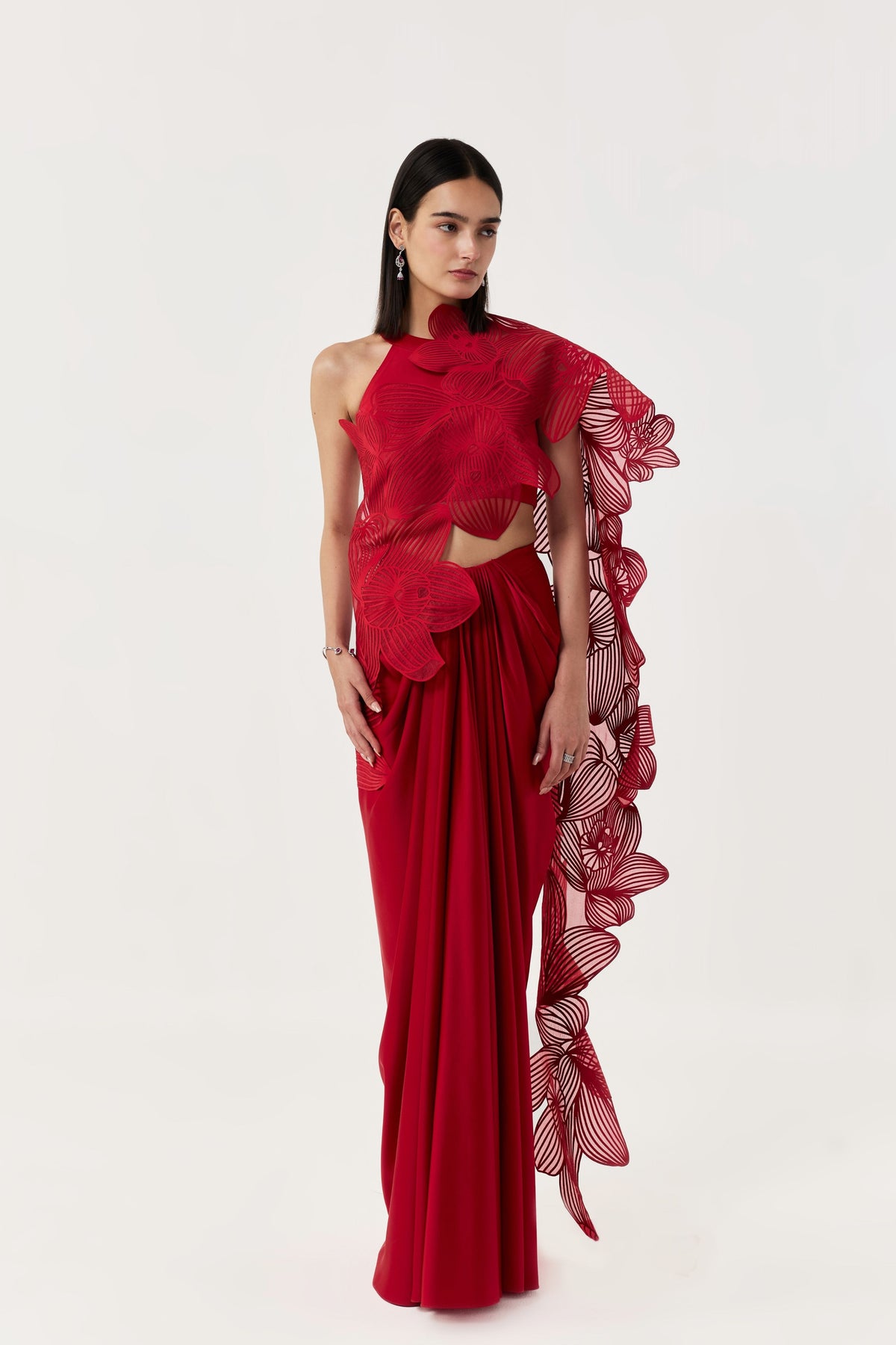 Orchid Gauze Red Saree Set