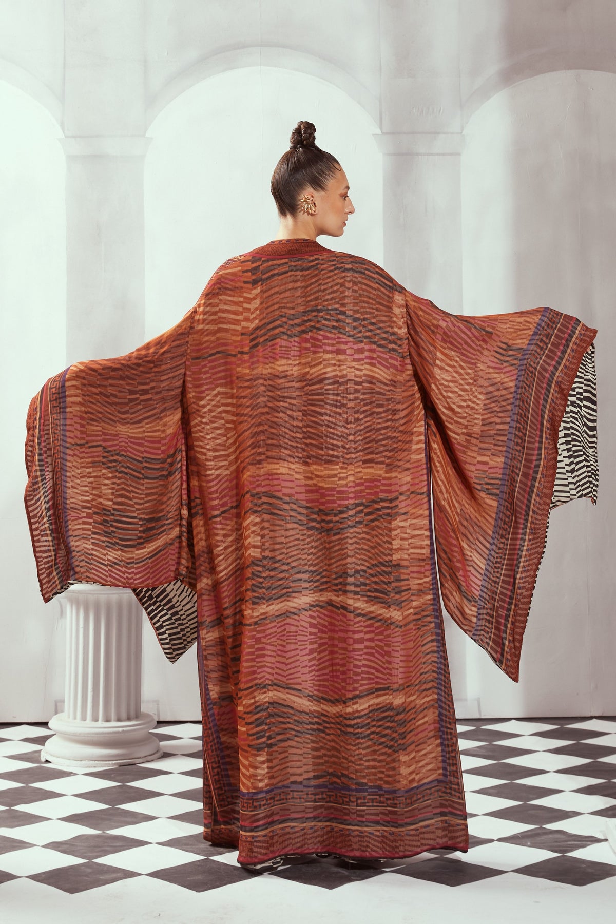 Tangerine Byzantine Print Cape Jacket