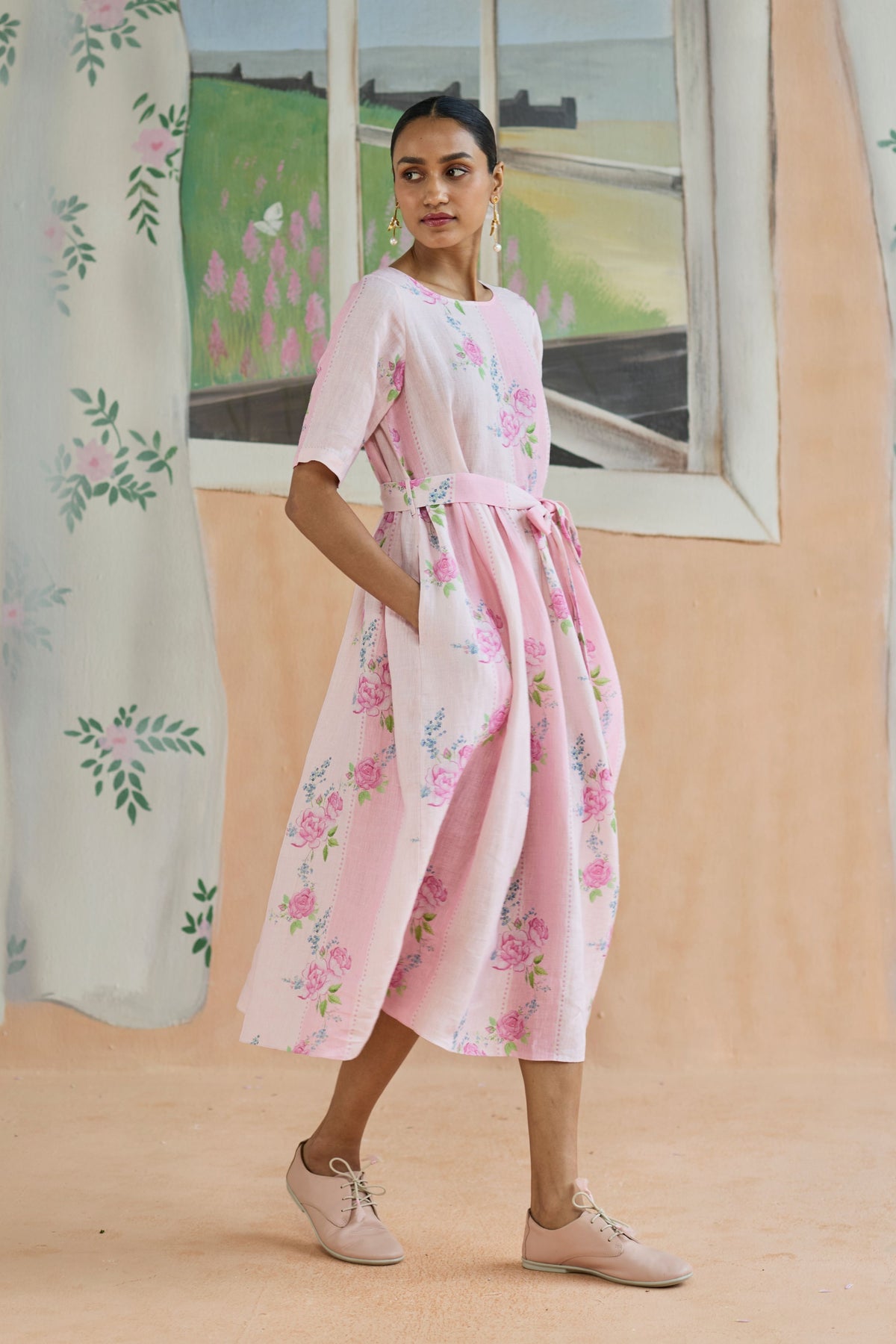 Rose Haze Midi Dress Linen