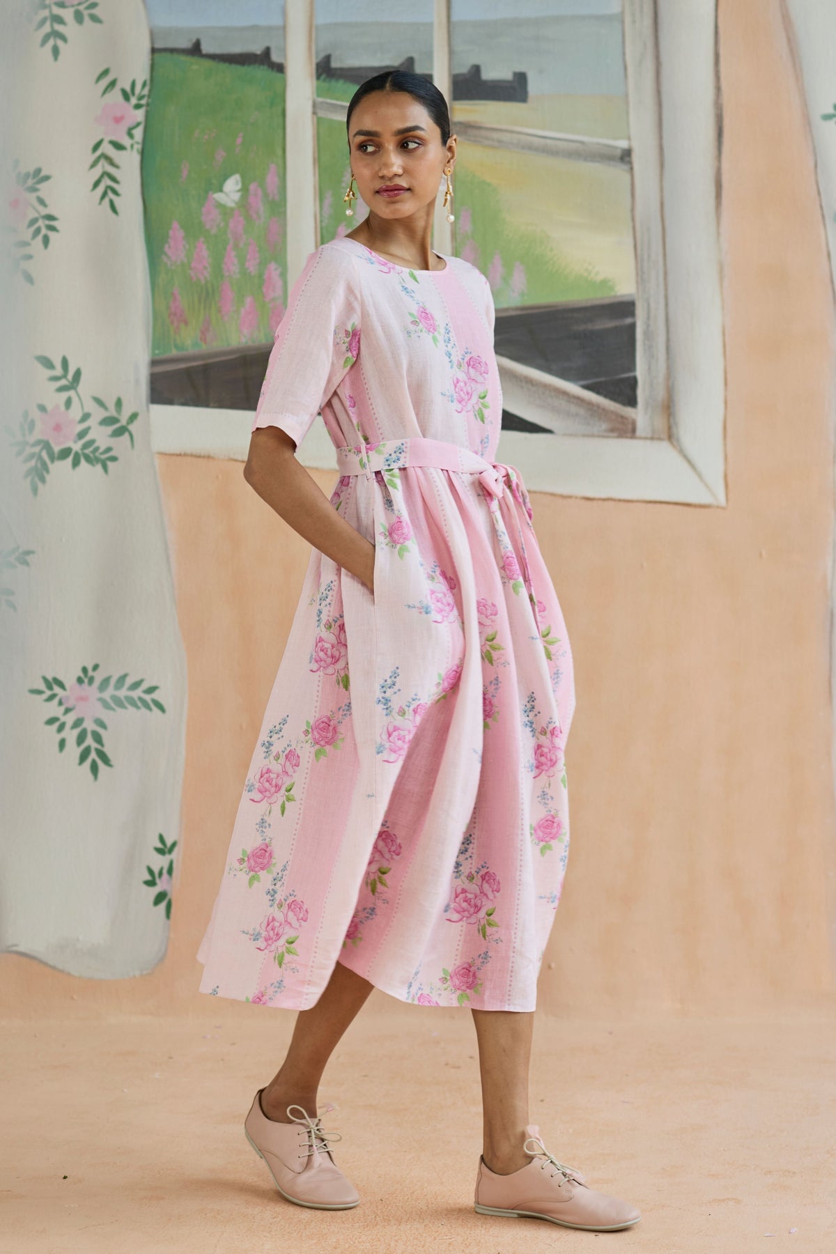 Rose Haze Midi Dress Linen