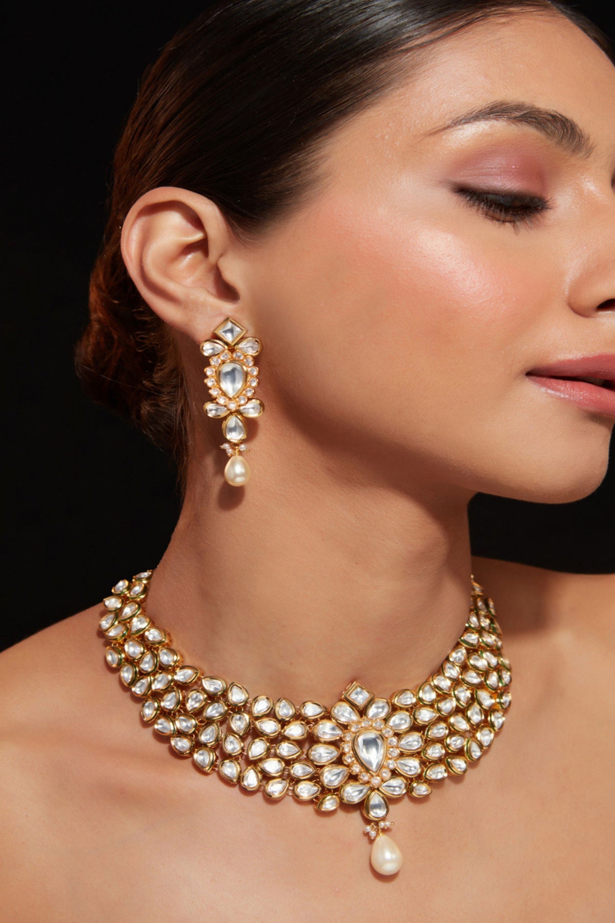 Gold Plated Kundan Polki Necklace Set