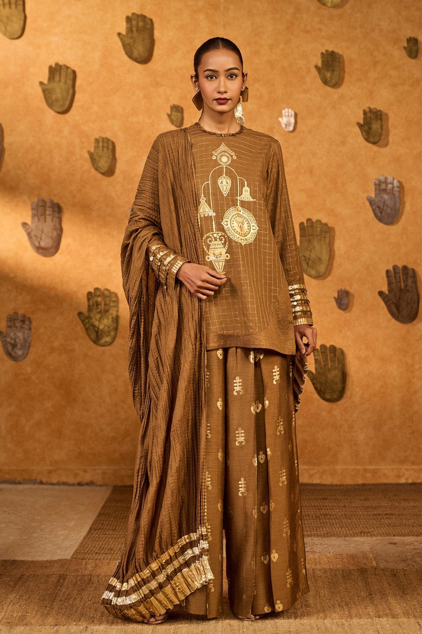 Brown Trinklet Kurta Set - Masaba - Elahe