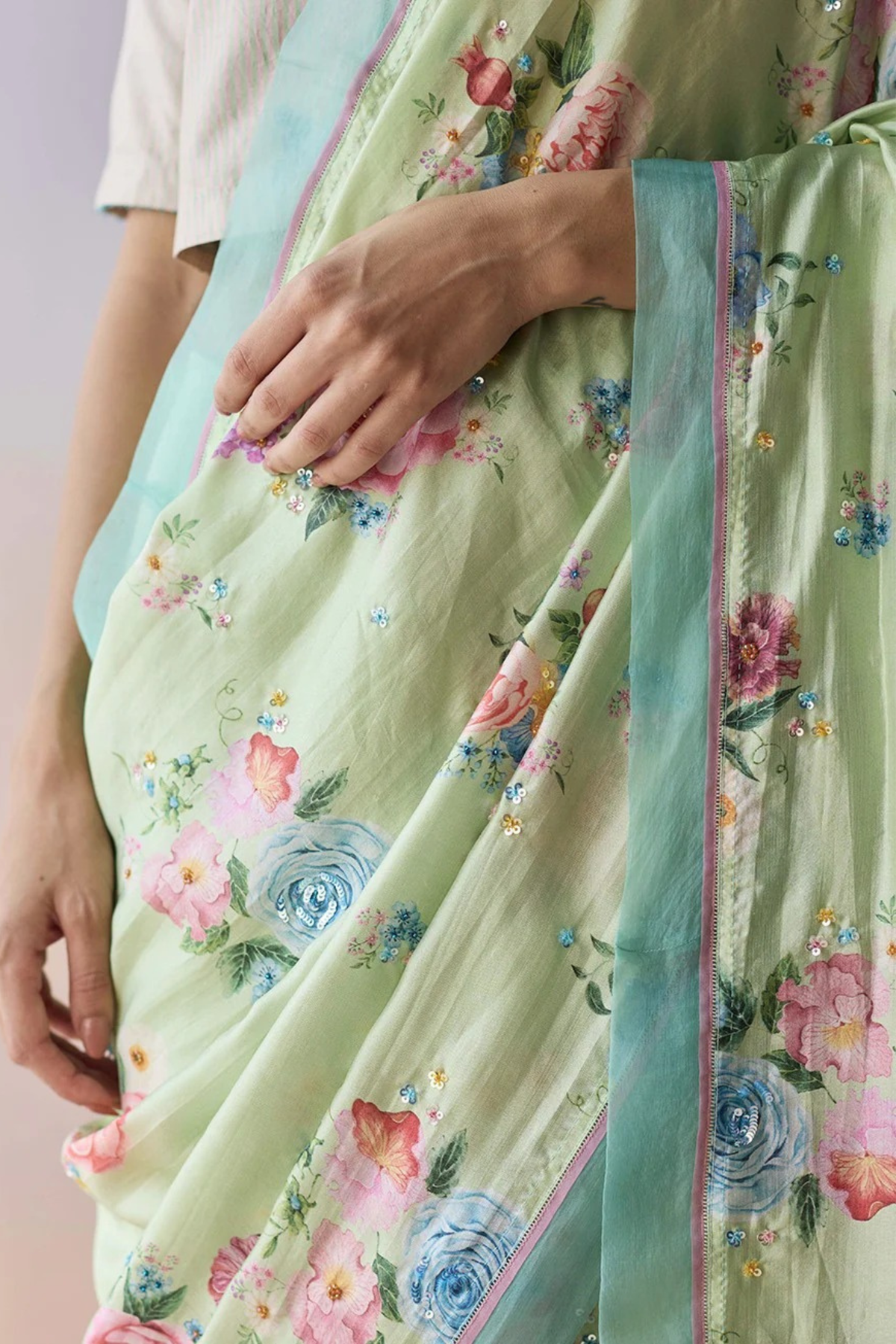 Kindred Petals Green Saree