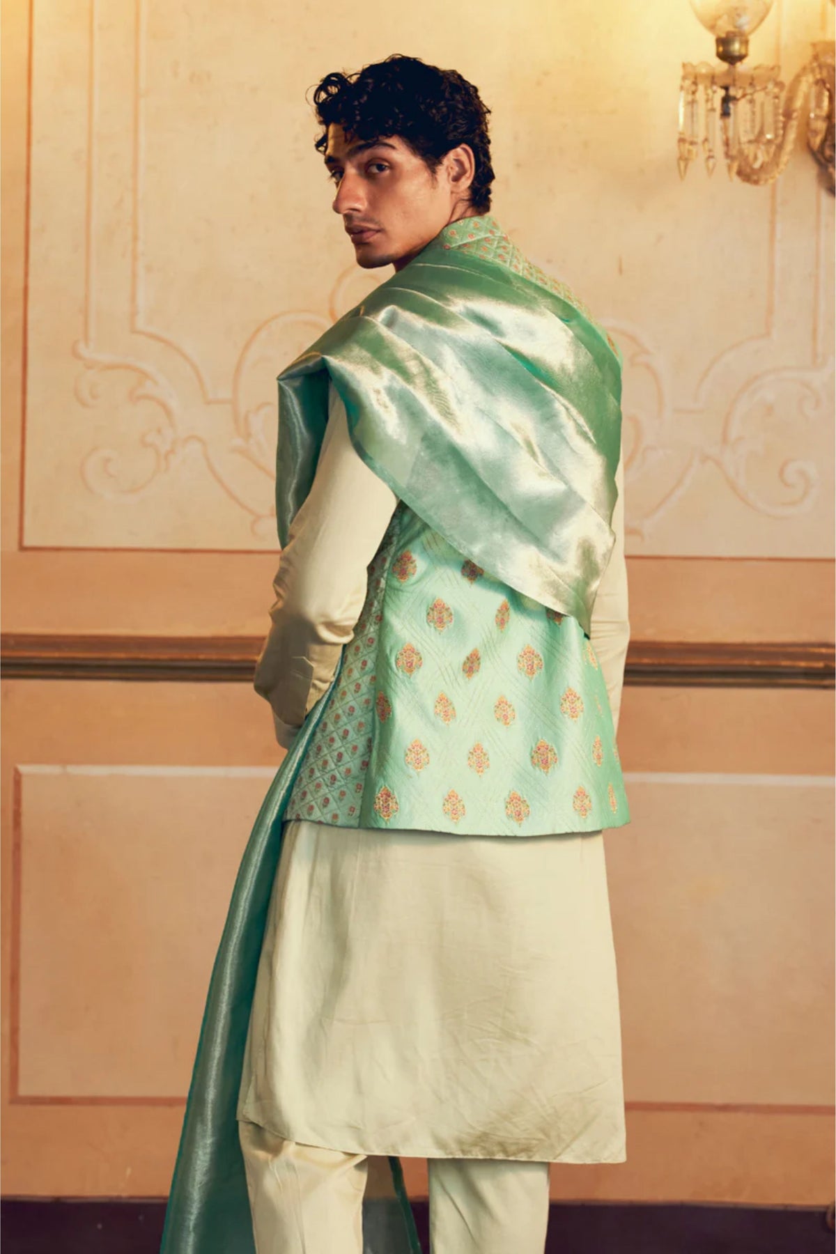Mint Green Jacquard Banarasi Jacket
