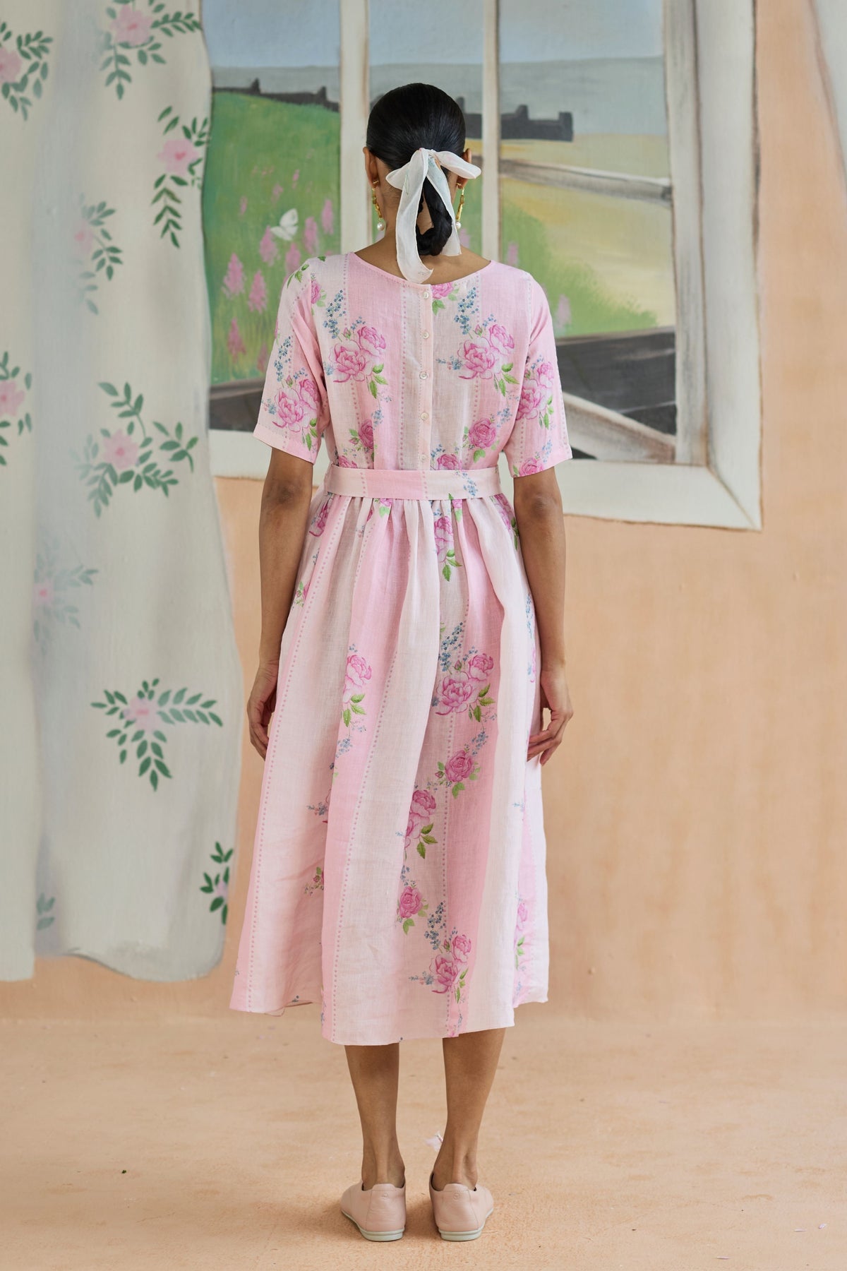 Rose Haze Midi Dress Linen