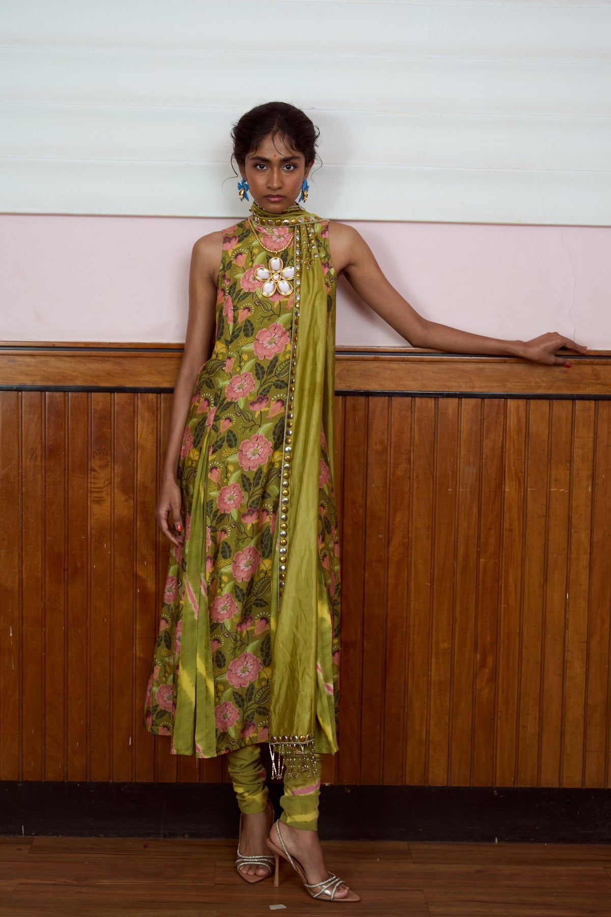 Silsila Olive Leheriya Kurta Set
