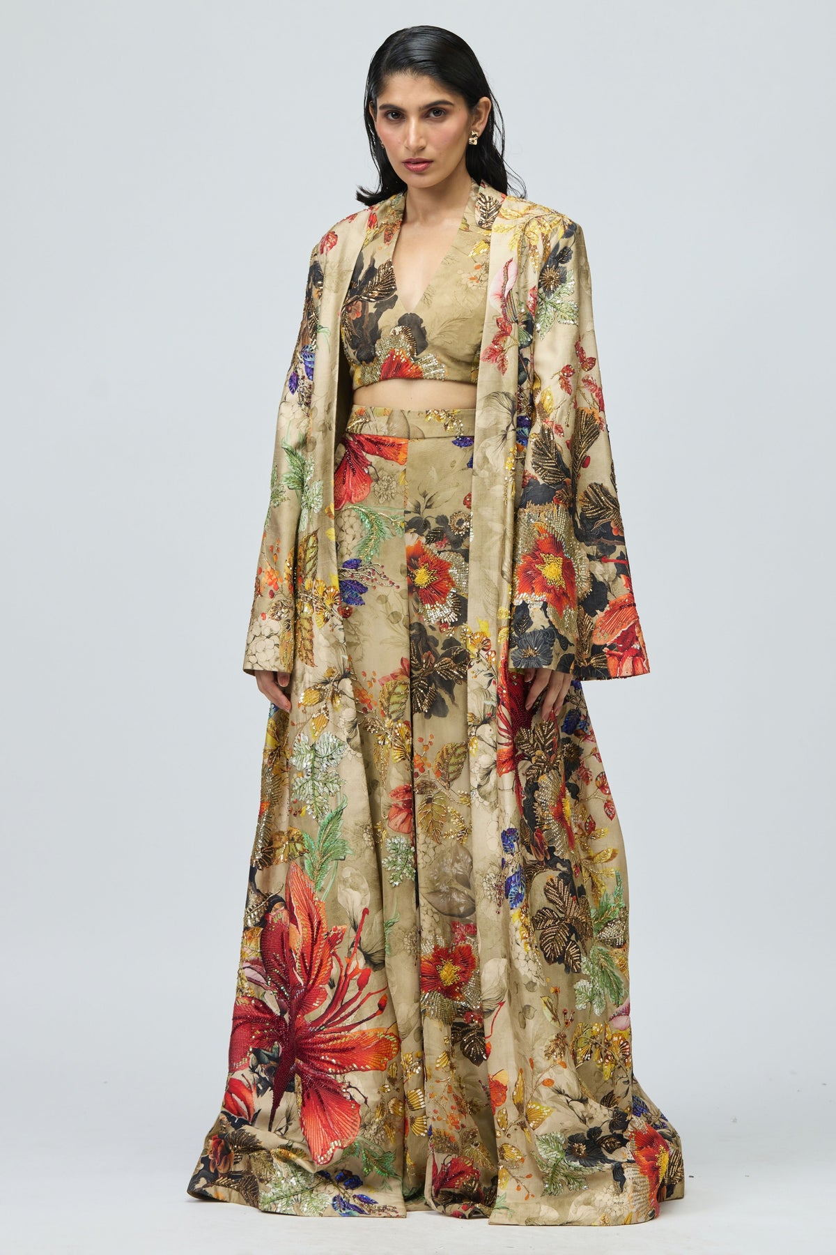 Autumn Printed Flowers Jacket Set