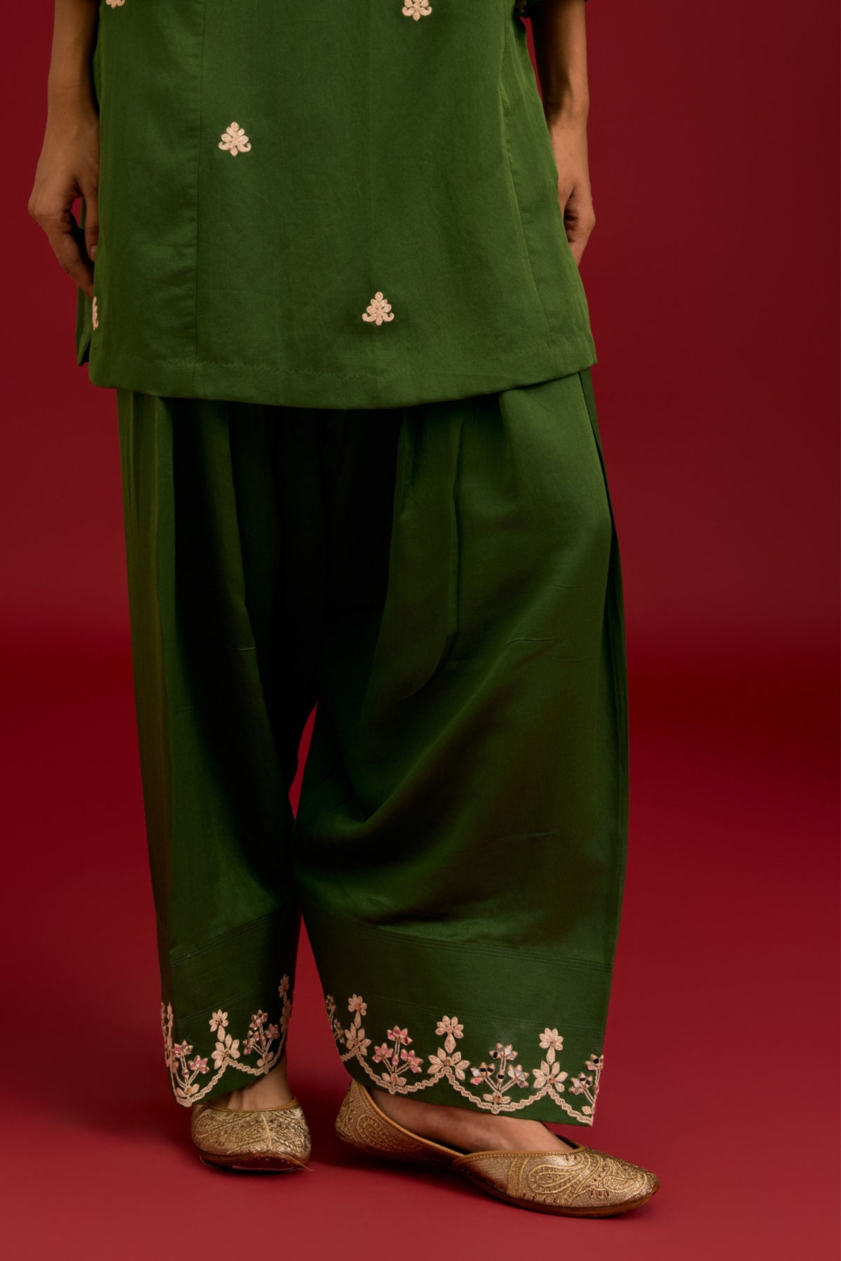 Green Embroidered Kurta Set
