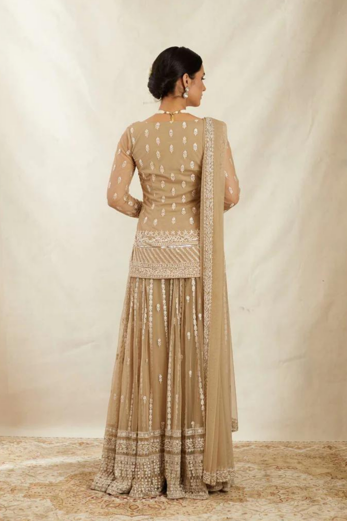 Beige and Cream Sharara Set