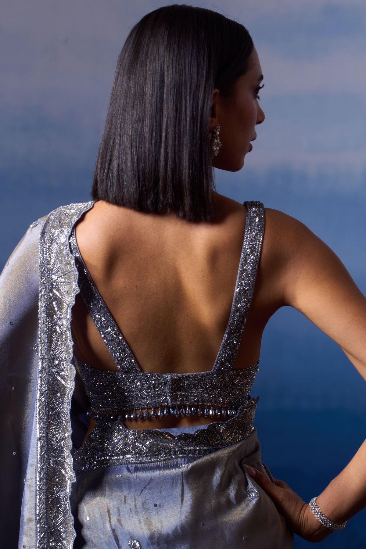 Metallic Grey Saree Set