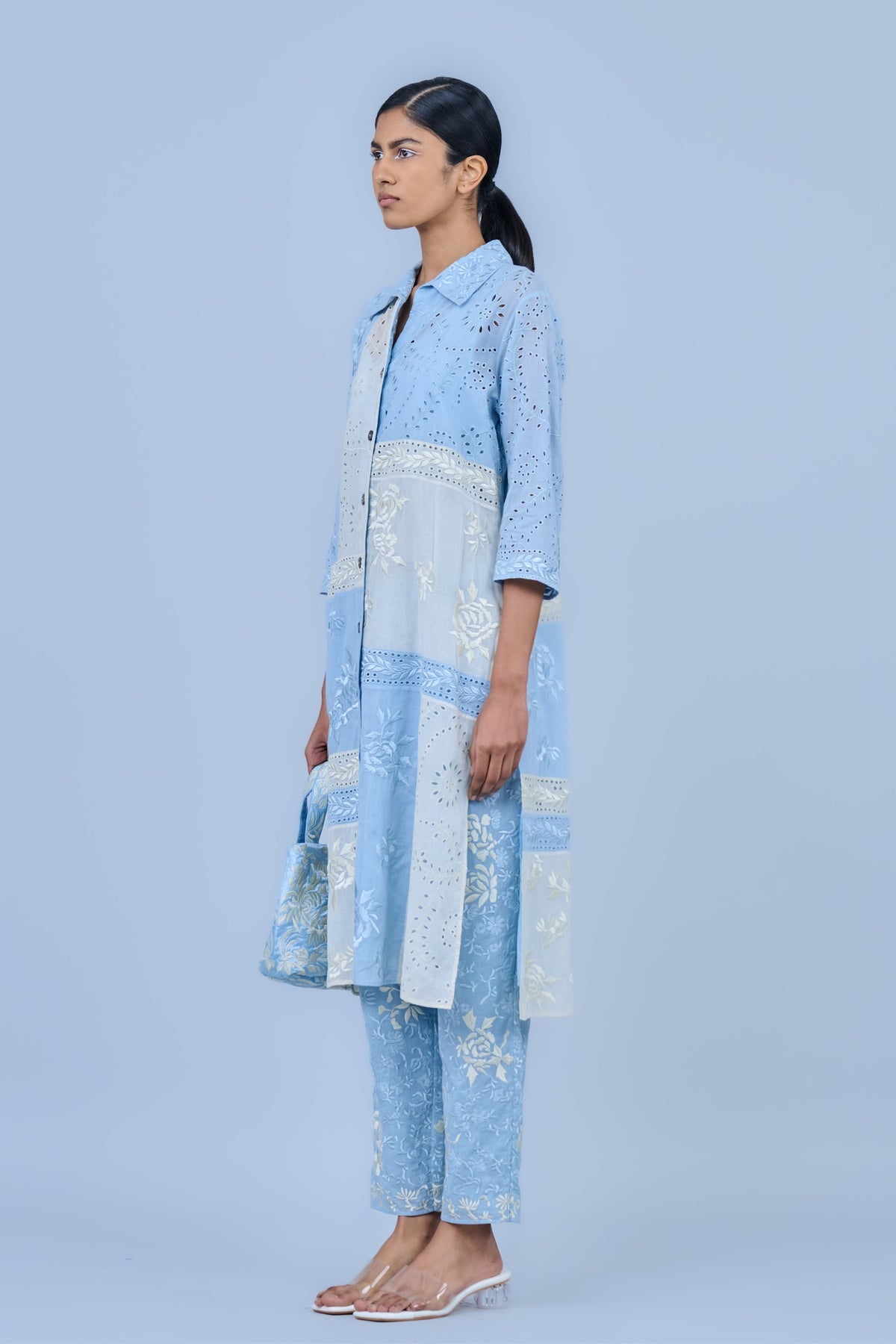 Ice Blue Threadwork Satin Bag