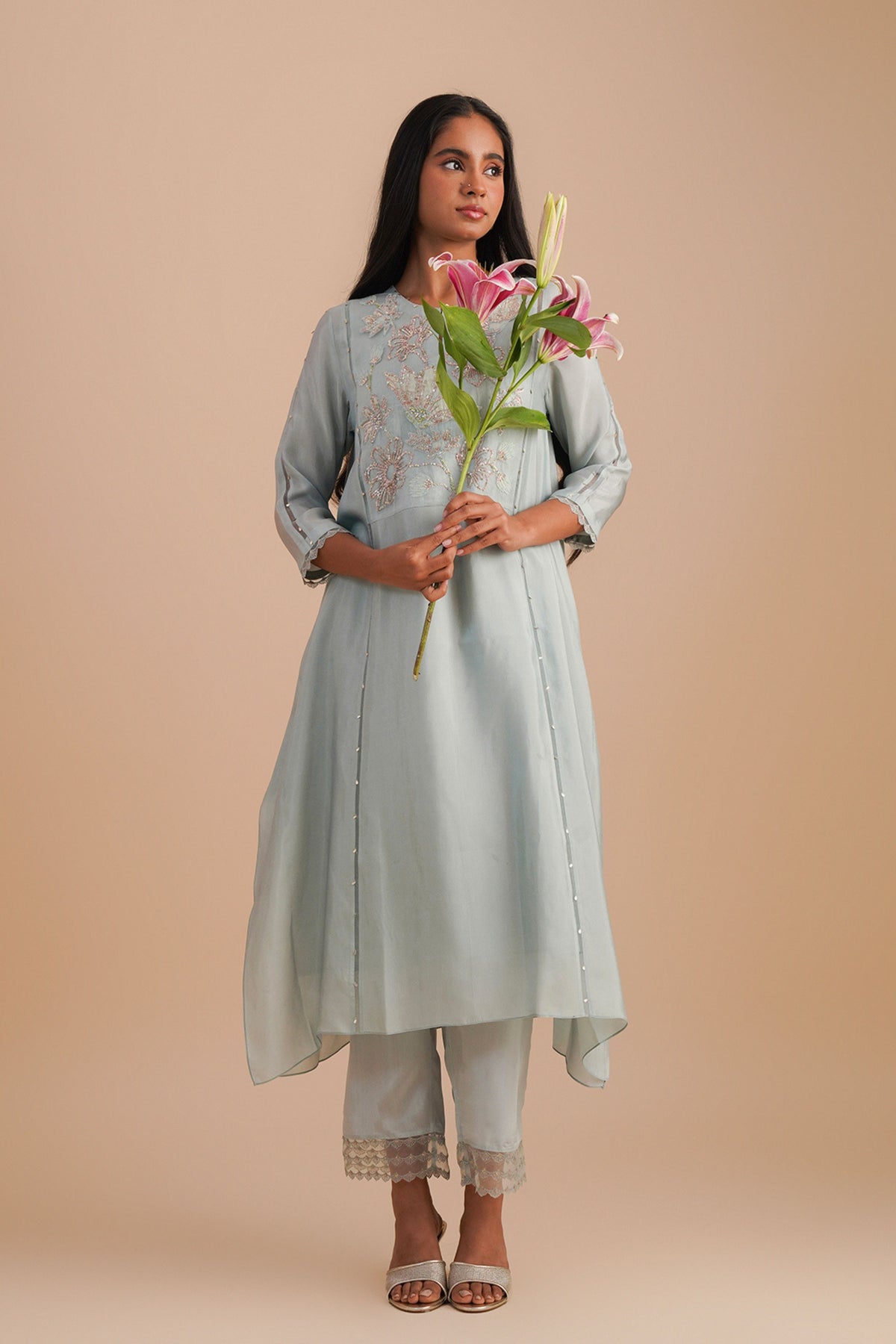 Powder Blue Applique Kurta Set