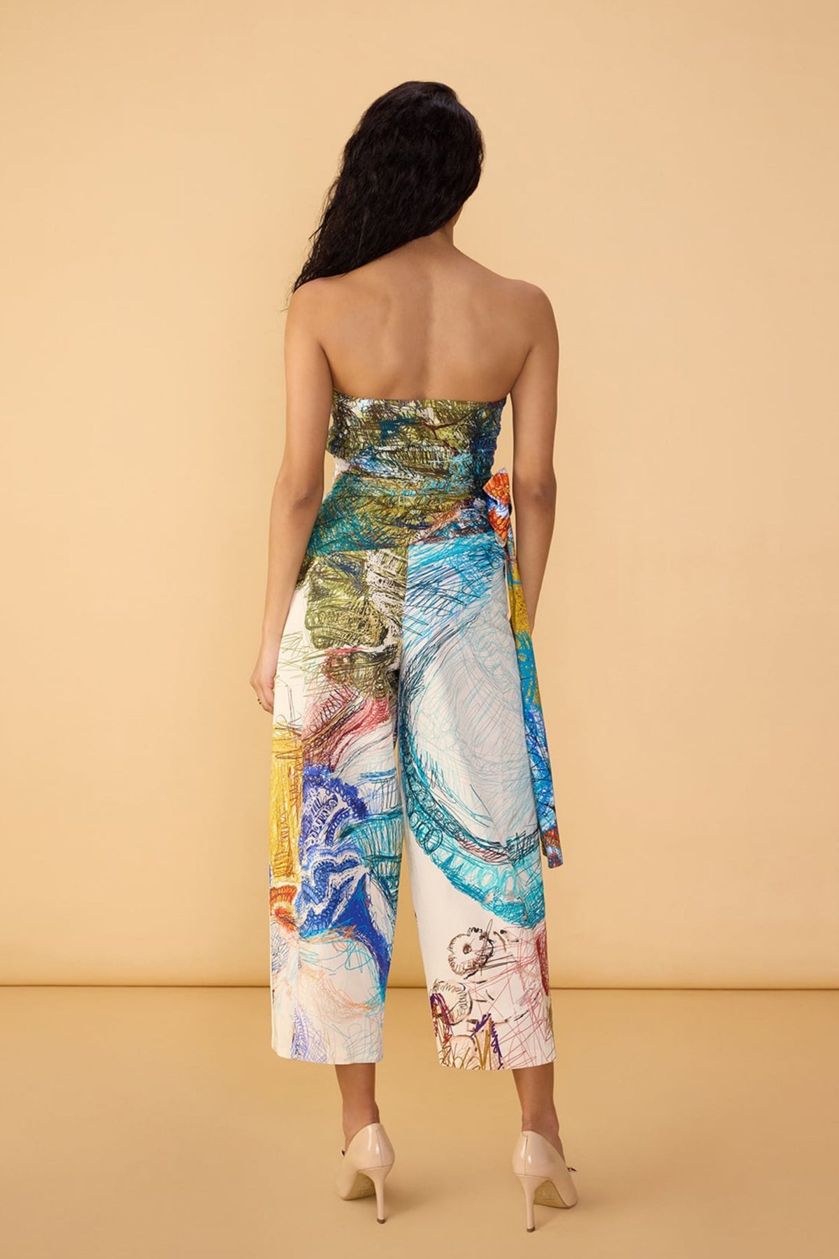 Abstract Print Strapless Blouse